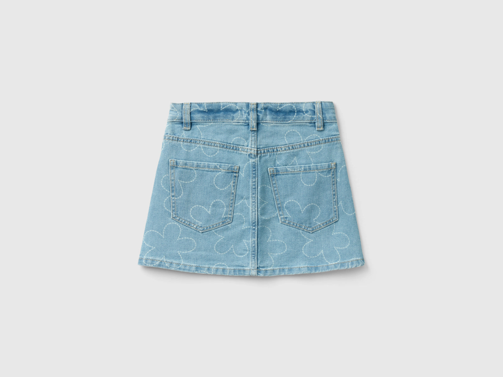 Minigonna di jeans con fiori da bambina celeste 2 | Benetton Outlet
