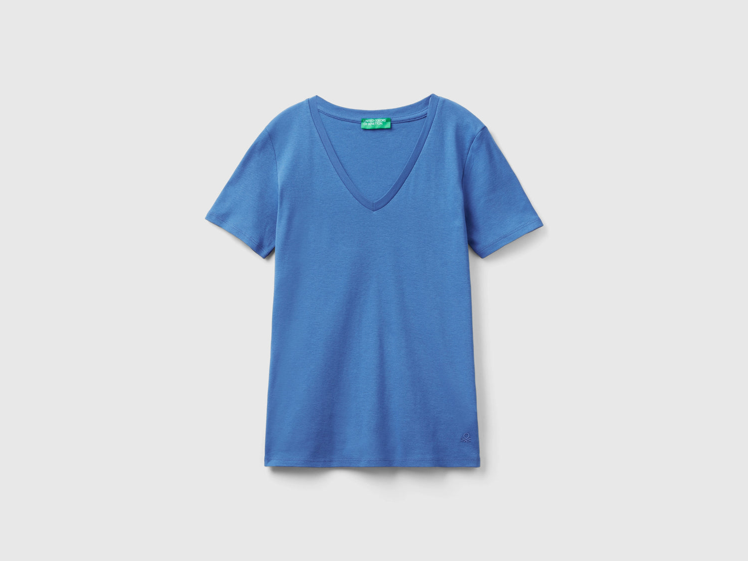 T-shirt in puro cotone con scollo a V da donna blu | Benetton Outlet