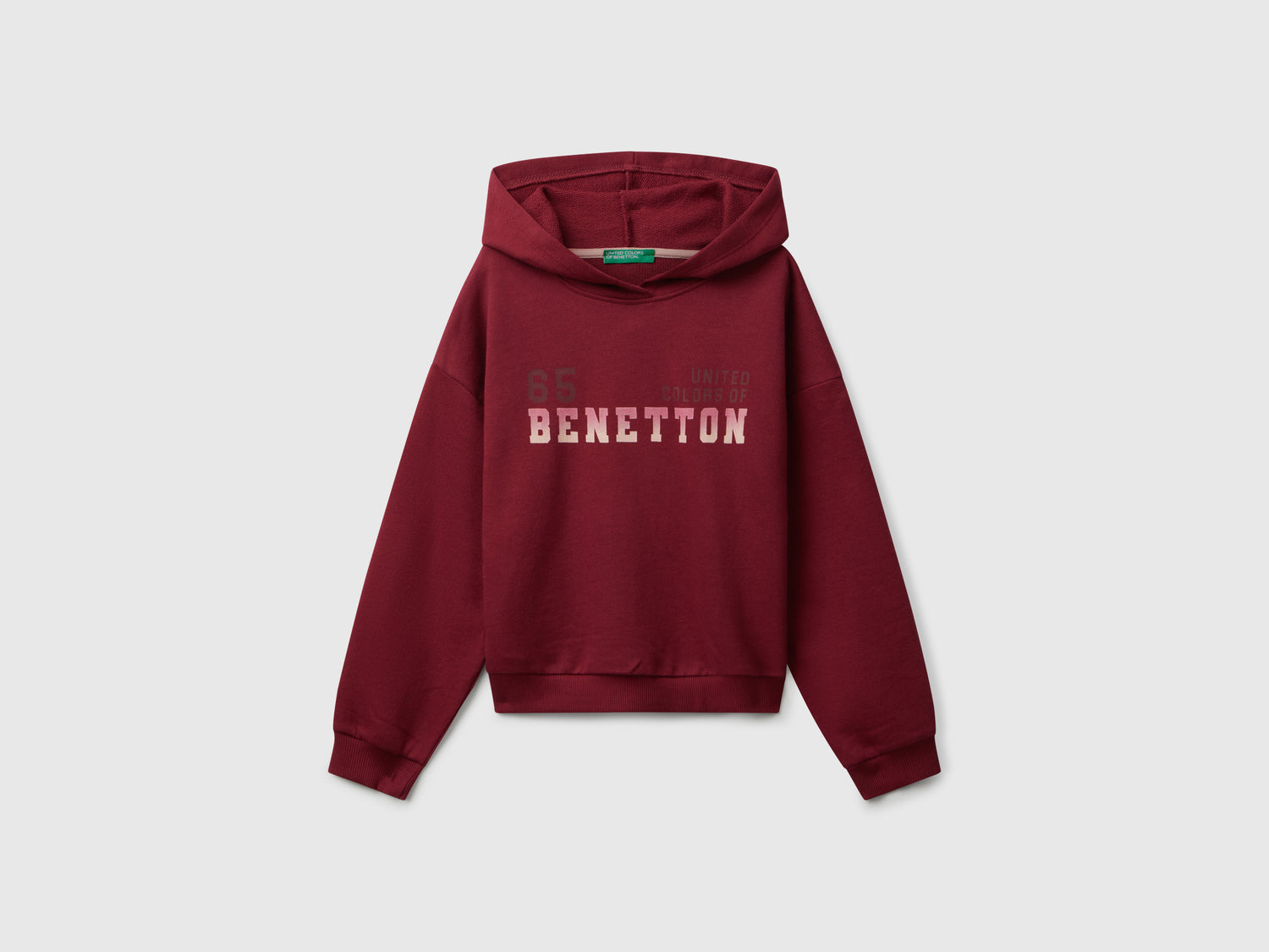 Felpa con stampa e cappuccio da bambina bordeaux | Benetton Outlet