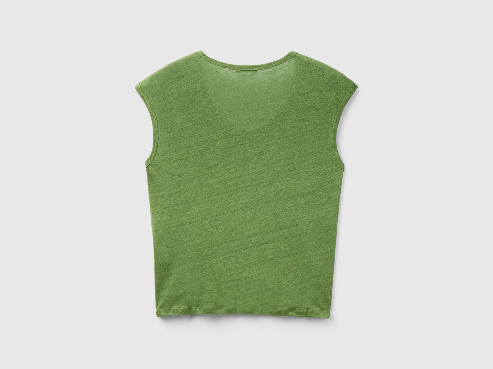 Maglietta scollo ampio in puro lino da donna verde militare 2 | Benetton Outlet
