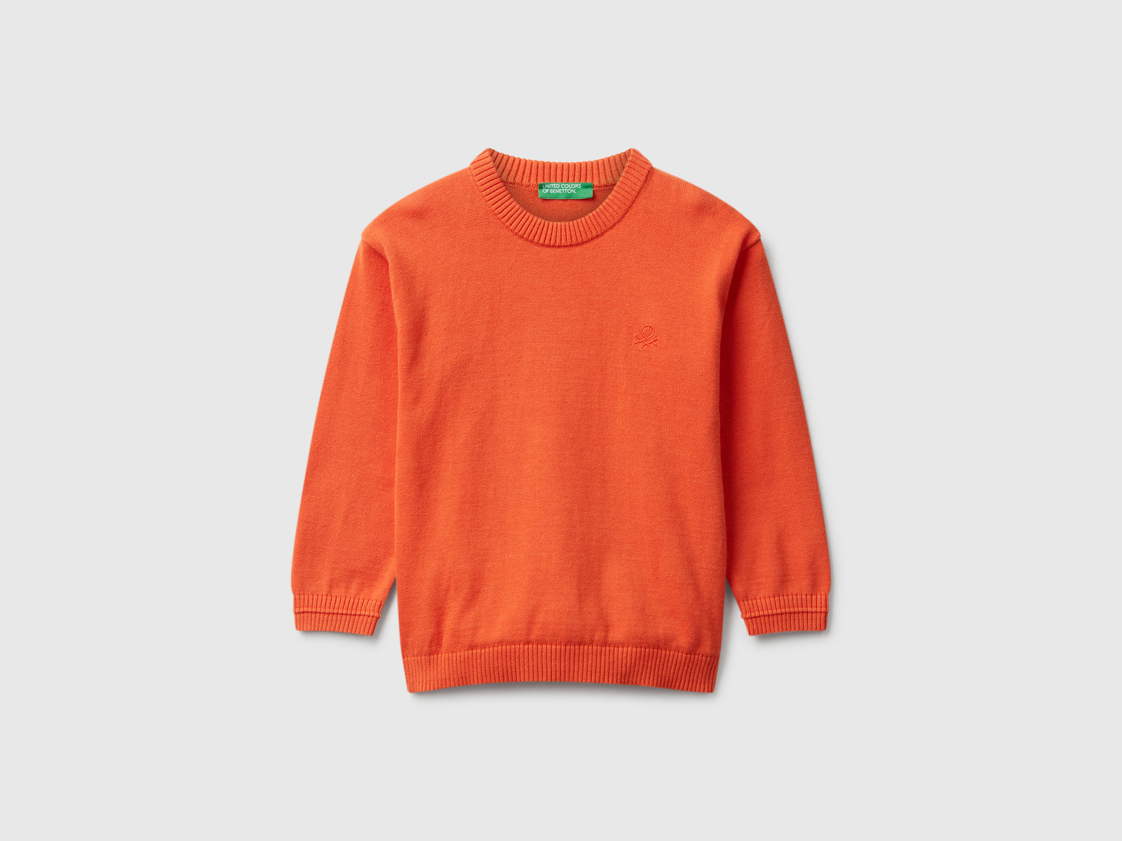 Maglioncino in puro cotone con logo da bimbo arancione | Benetton Outlet