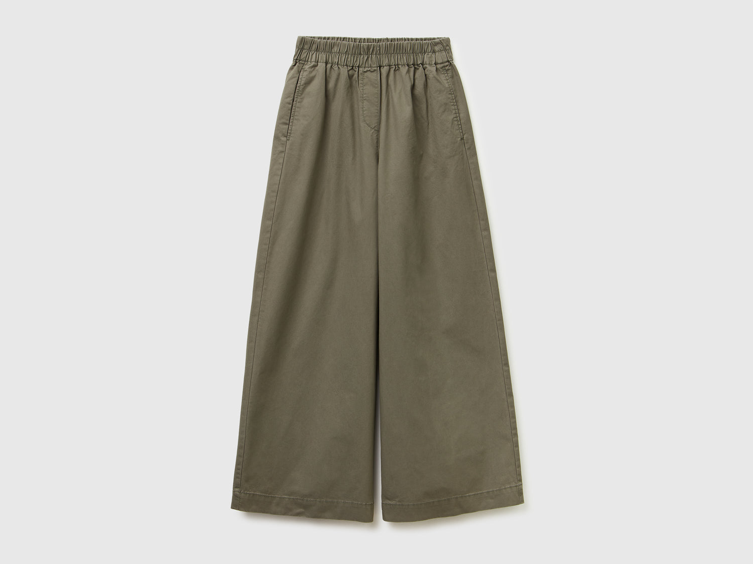 Pantaloni ampi in puro cotone da donna verde militare | Benetton Outlet
