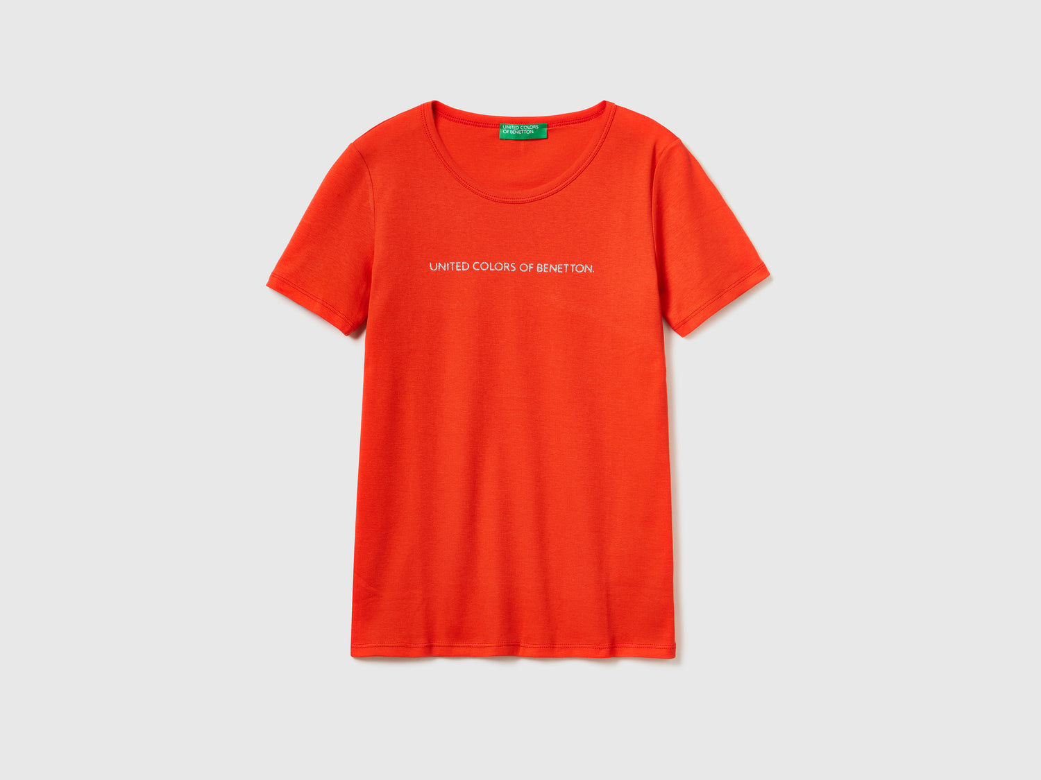 T-shirt 100% cotone con stampa logo glitter da donna rosso | Benetton Outlet