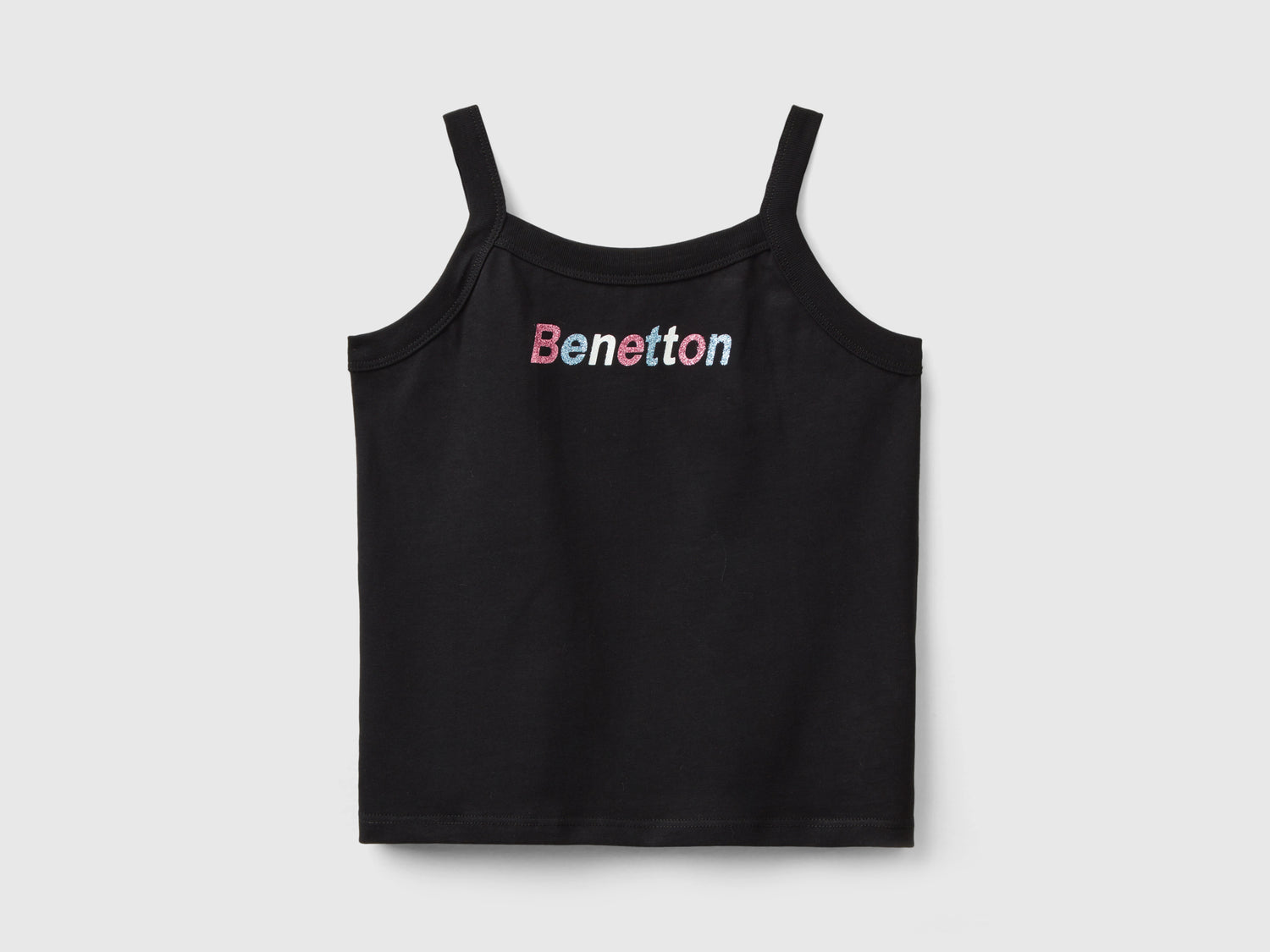 Canotta con stampa logo glitter da bambina nero | Benetton Outlet