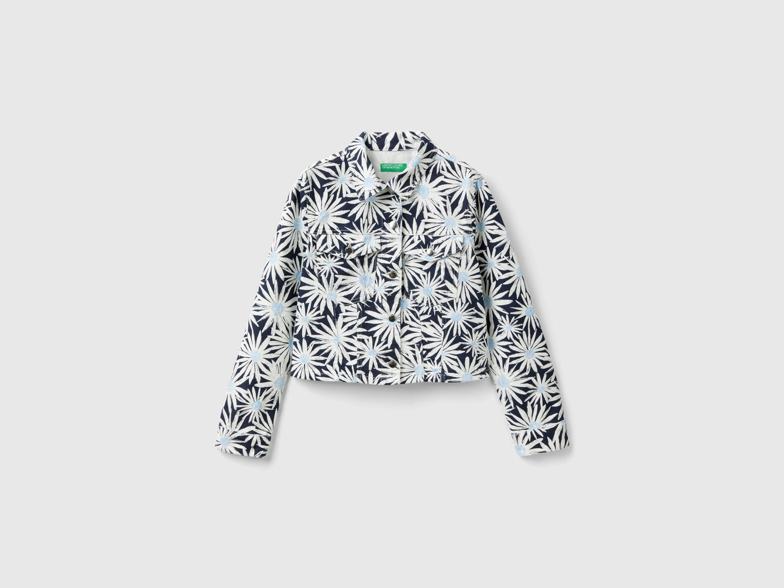 Giubbino cropped a fiori da donna blu | Benetton Outlet