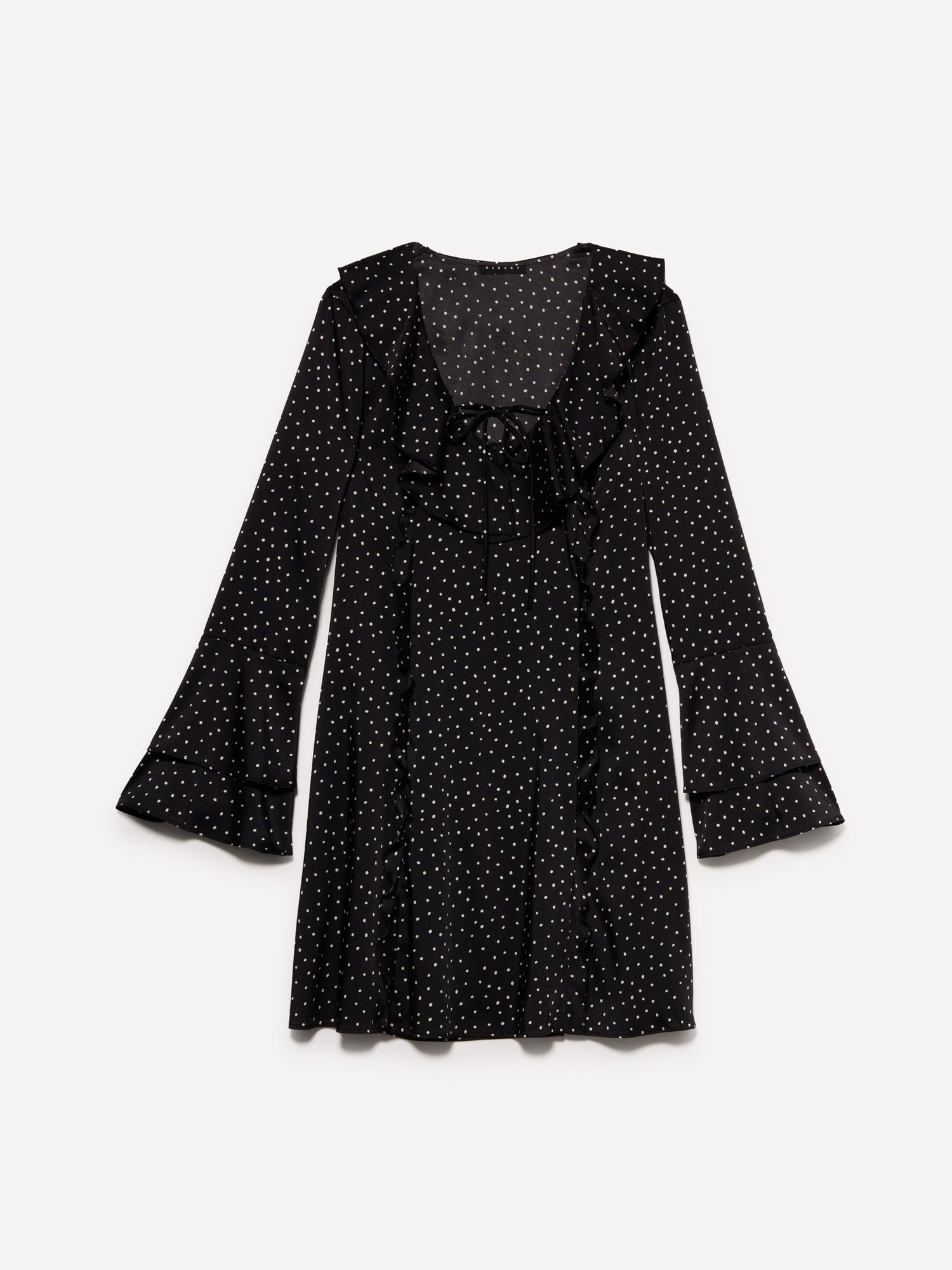 Vestito a pois con rouches e volant da donna nero | Sisley Outlet