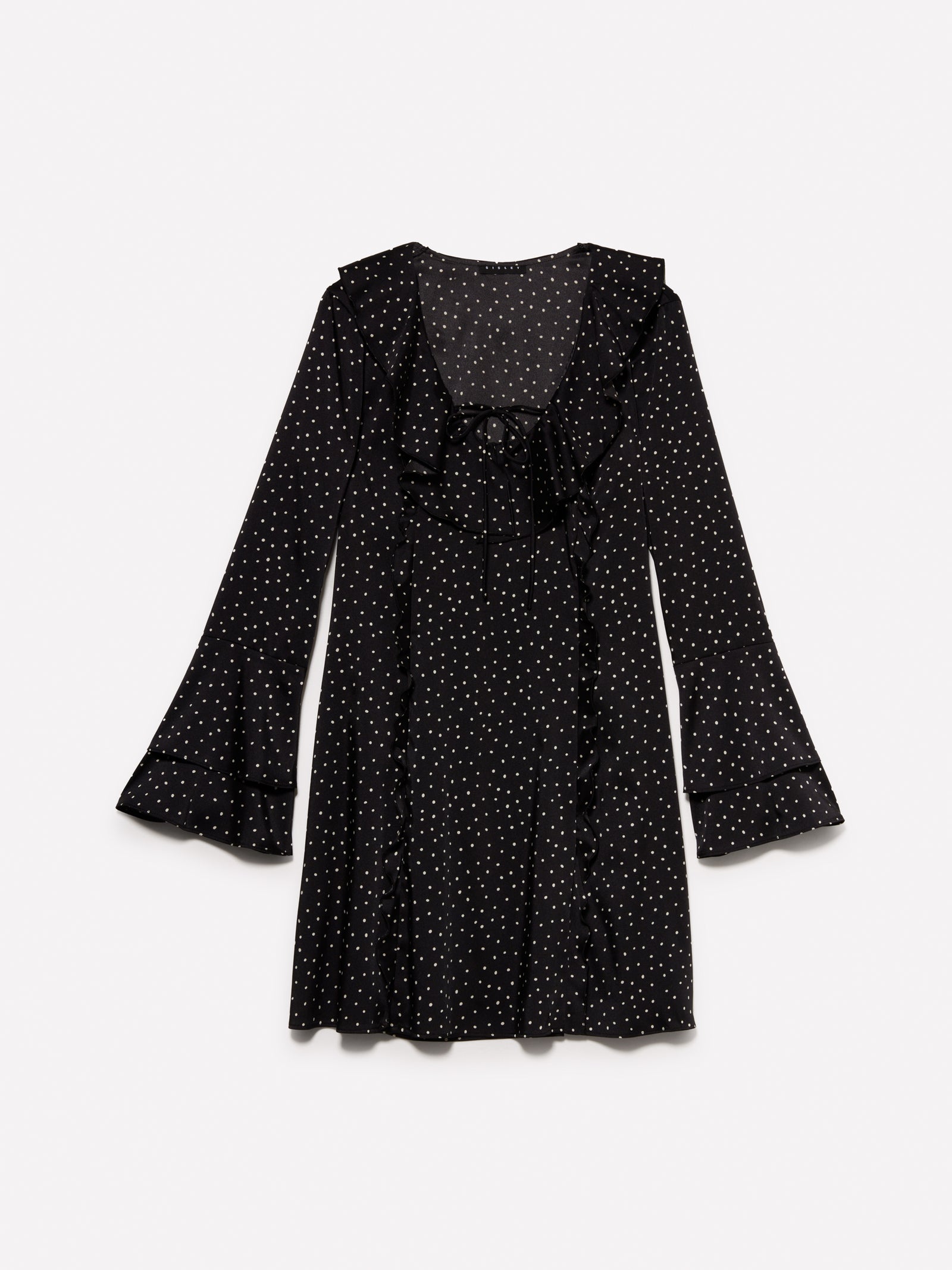 Vestito a pois con rouches e volant da donna nero | Sisley Outlet