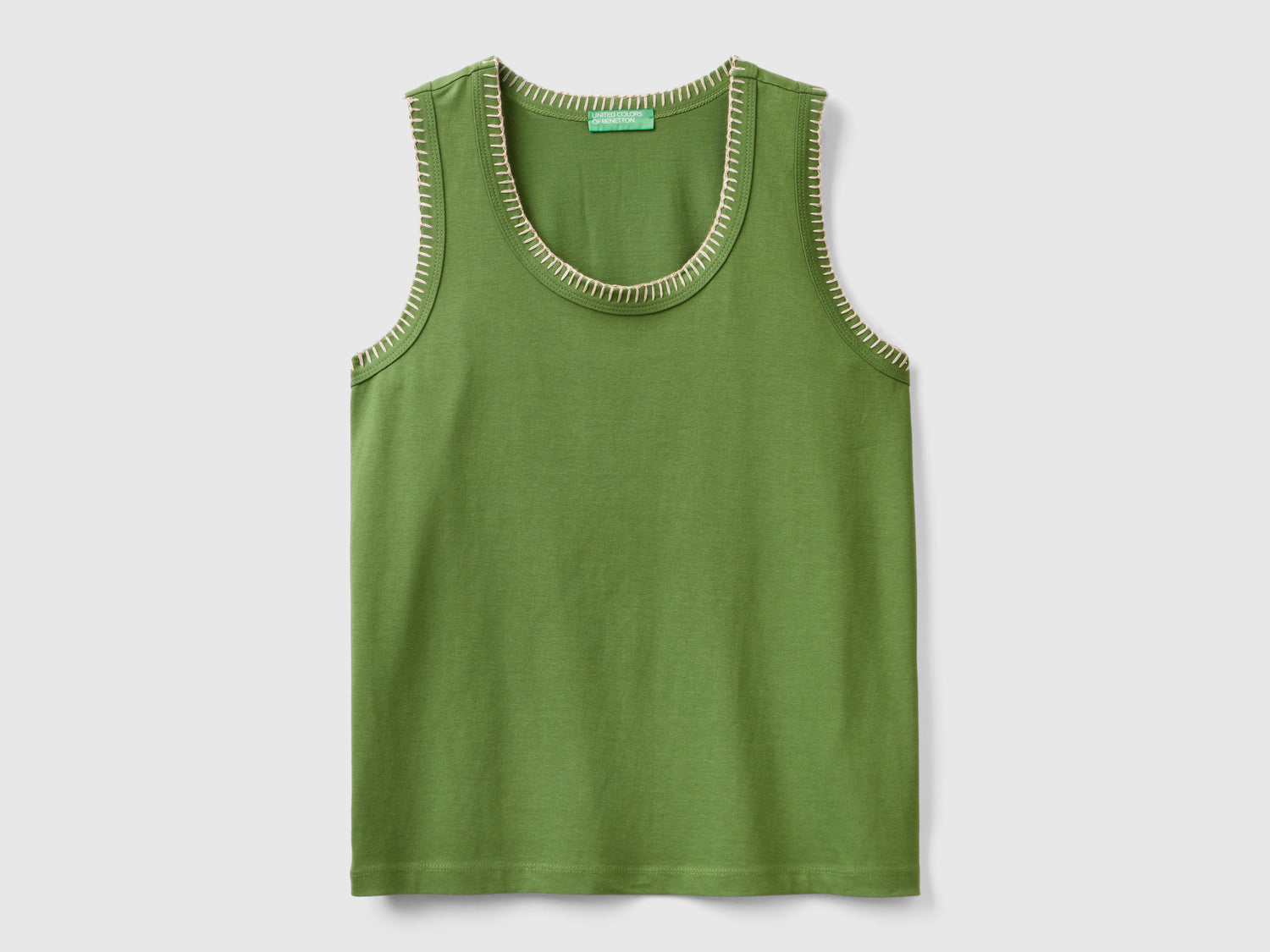 Canotta girocollo in cotone da donna verde militare | Benetton Outlet