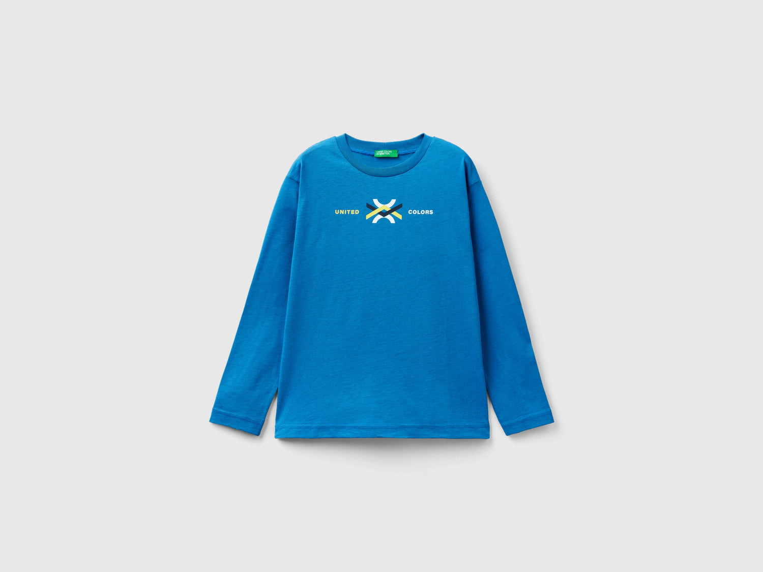 T-shirt manica lunga in cotone bio da bambino blu | Benetton Outlet