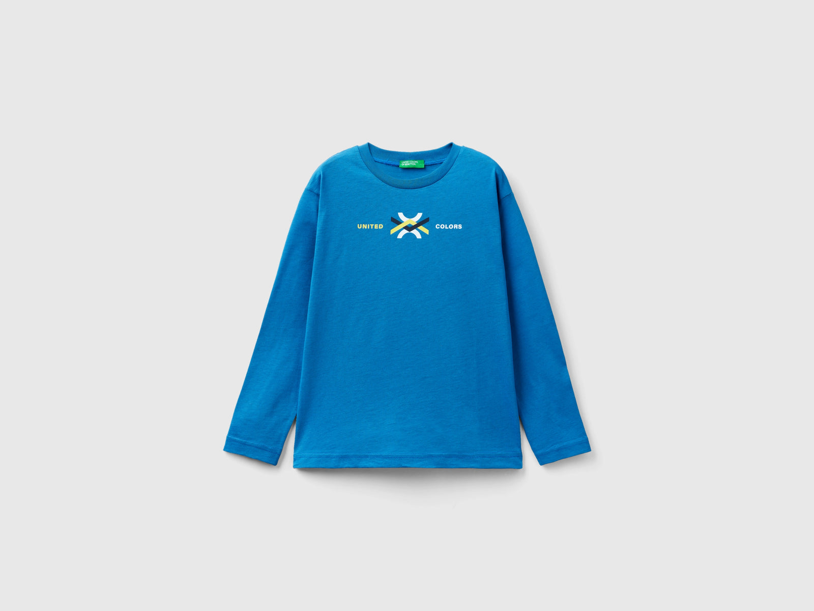 T-shirt manica lunga in cotone bio da bambino blu | Benetton Outlet