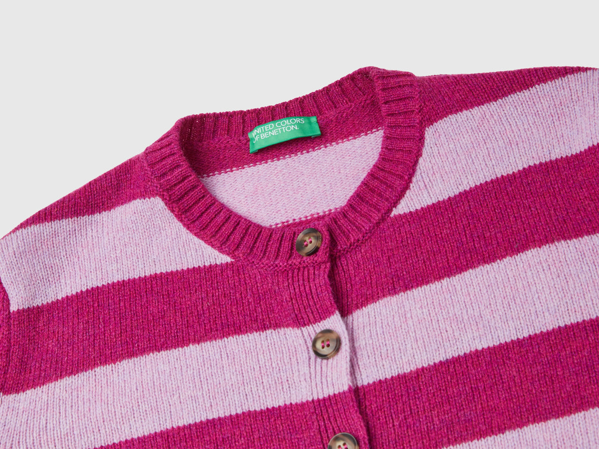 Cardigan a righe in pura lana Shetland