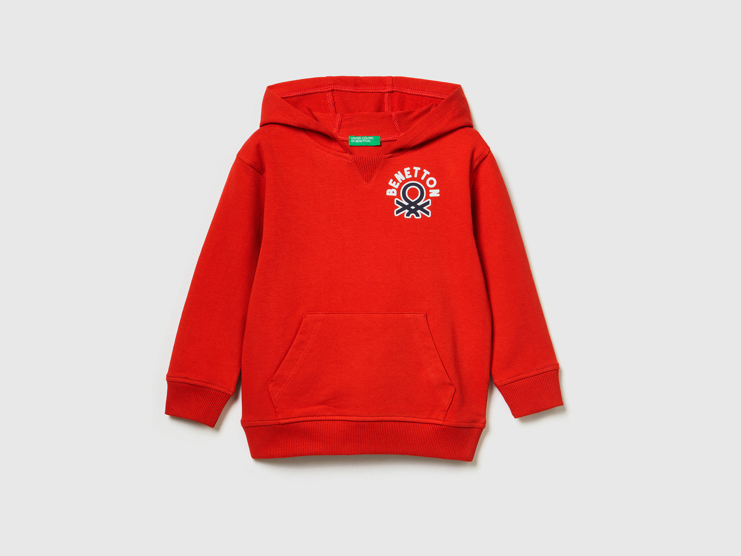 Felpa con cappuccio a manica lunga in cotone elasticizzato da bimbo rosso | Benetton Outlet