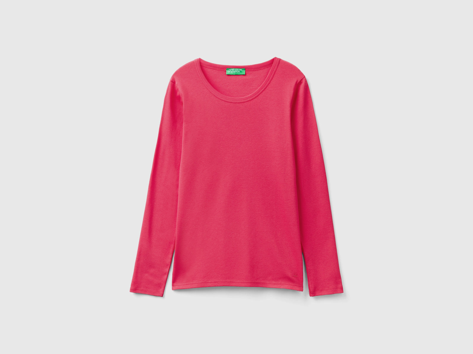 T-shirt a manica lunga in puro cotone da donna fucsia | Benetton Outlet