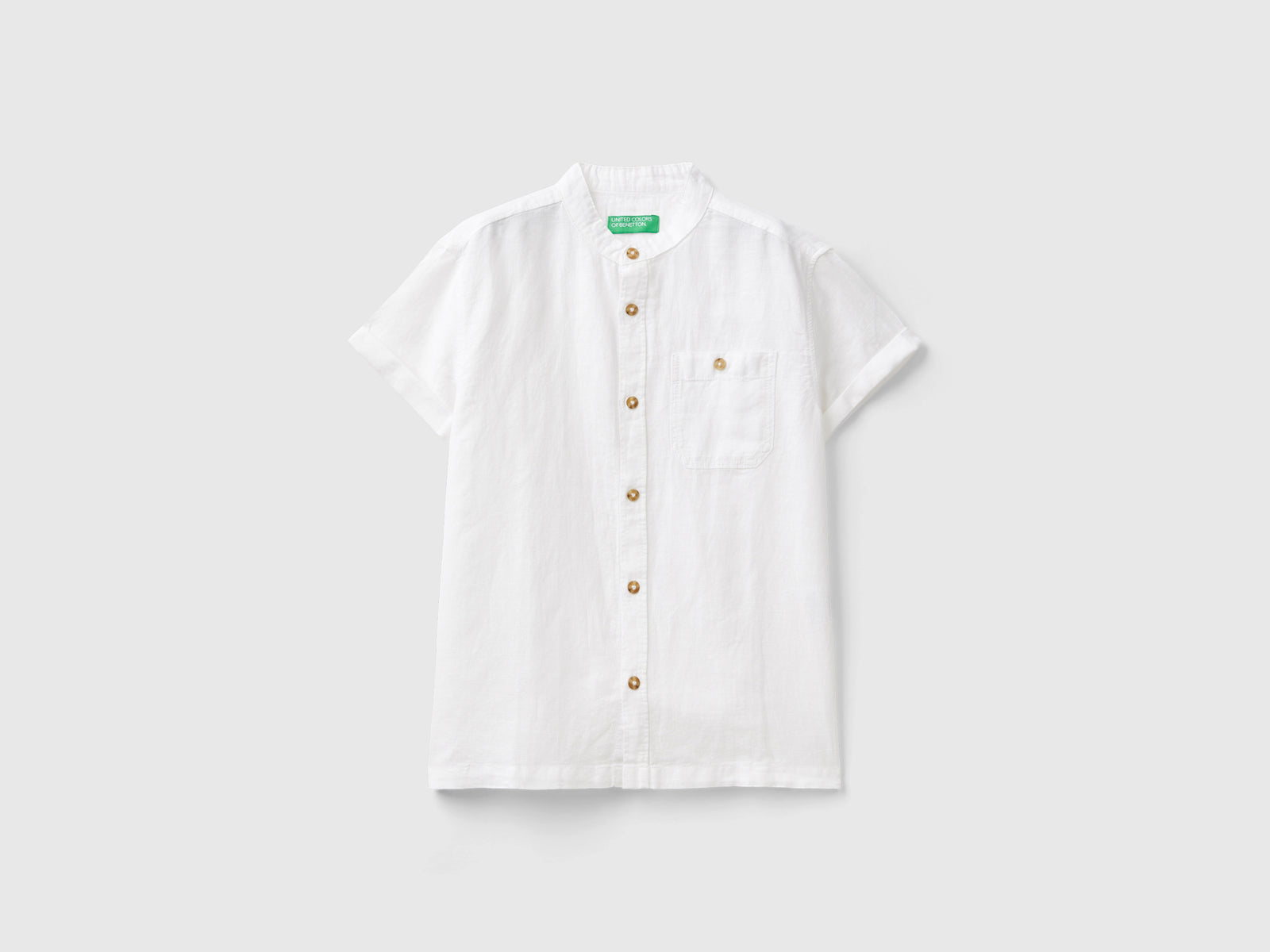 Camicia manica corta in misto lino da bambino bianco | Benetton Outlet