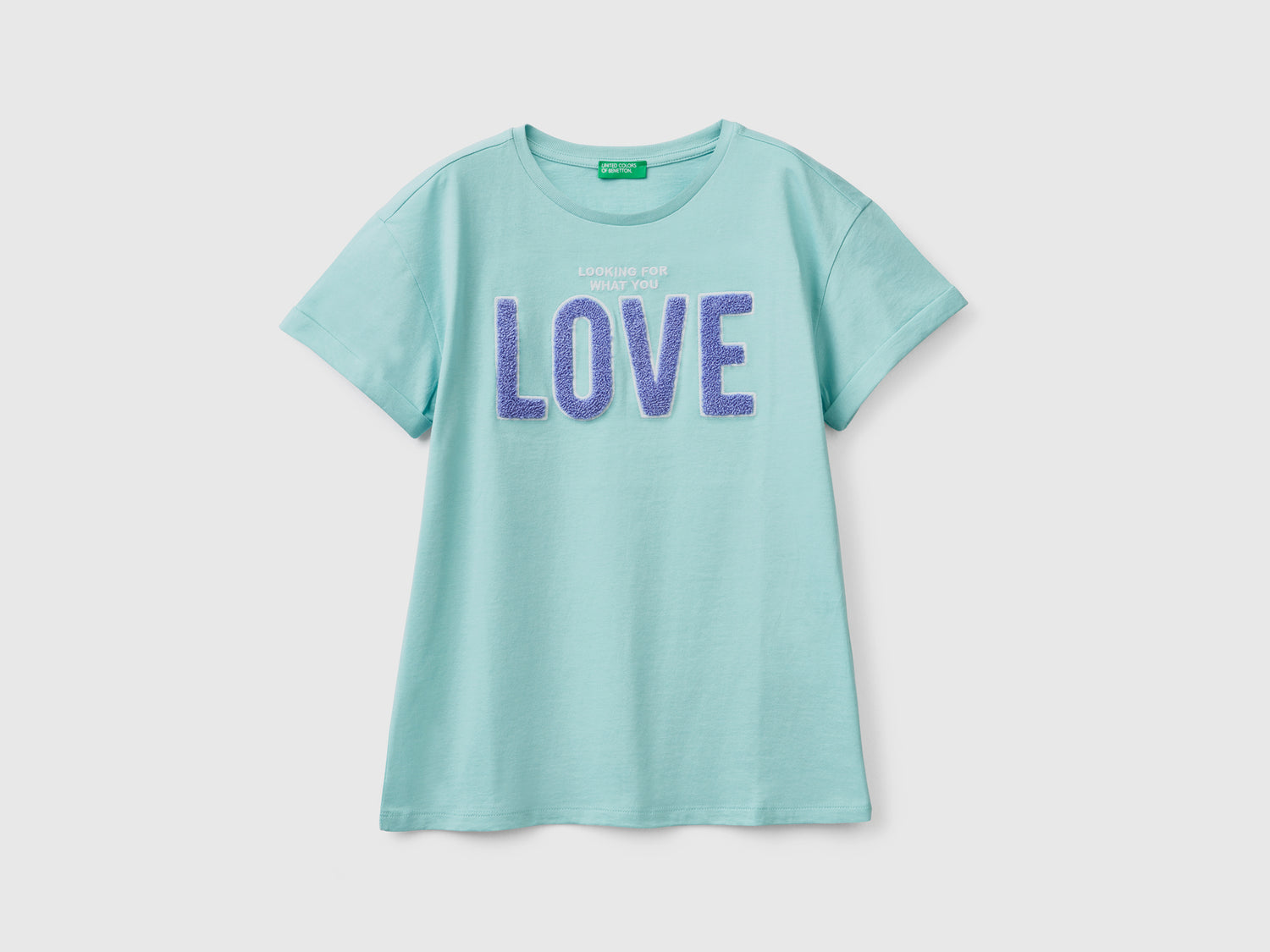 Maxi t-shirt girocollo a manica corta in puro cotone da bambina verde chiaro | Benetton Outlet