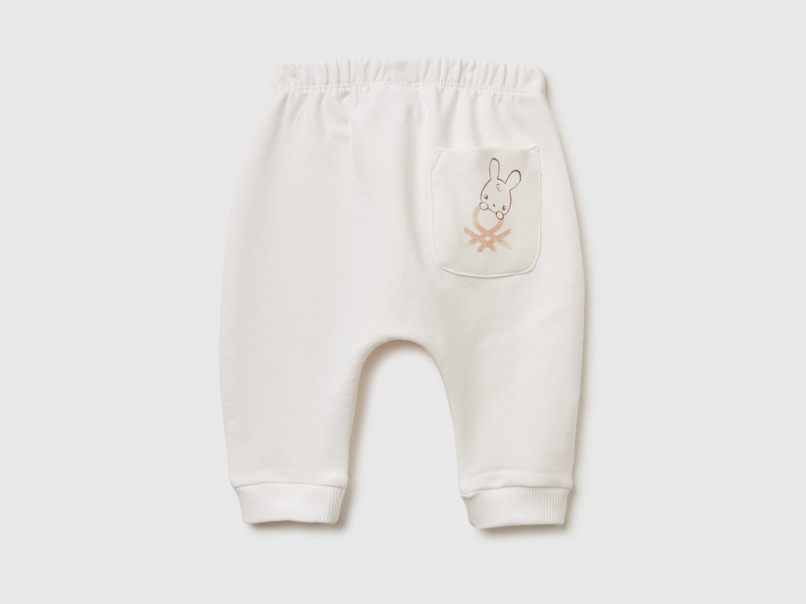 Pantaloni in calda felpa con taschino da neonato bianco panna 2 | Benetton Outlet