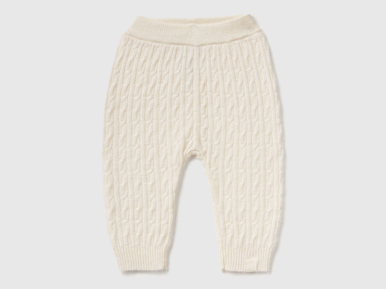 Pantaloni con trecce in misto lana da neonato bianco panna | Benetton Outlet
