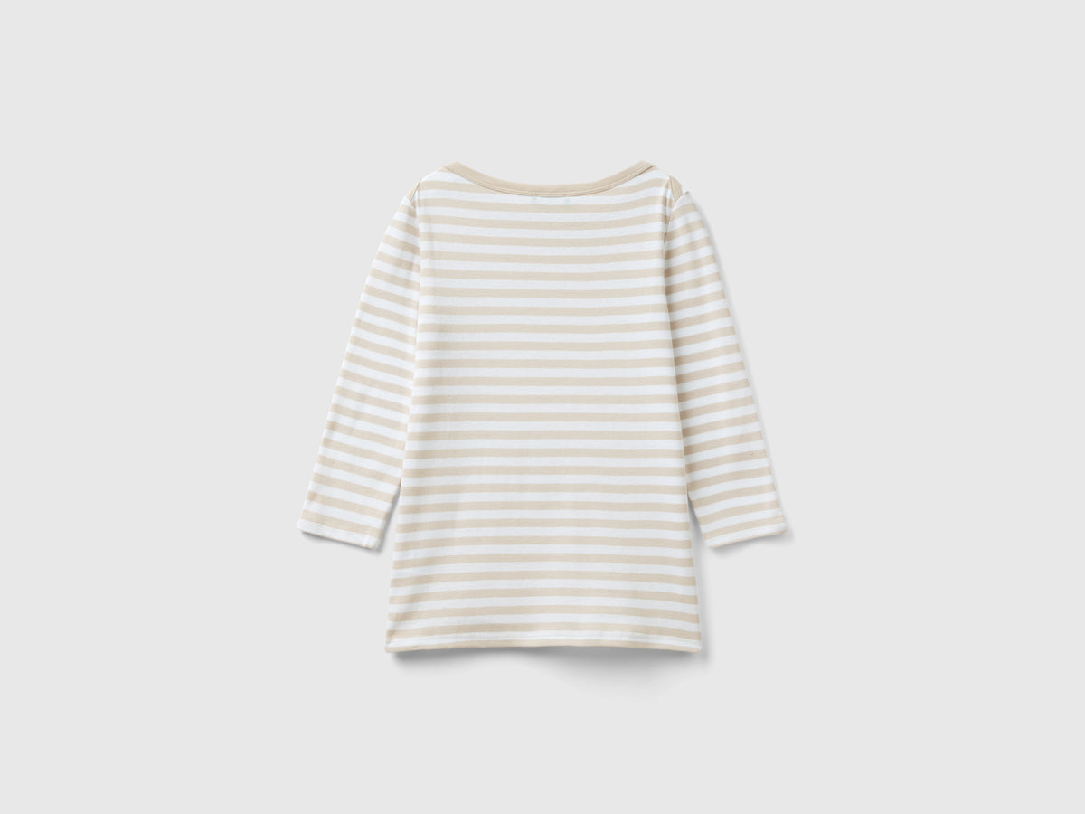 T-shirt manica 3/4 a righe in puro cotone