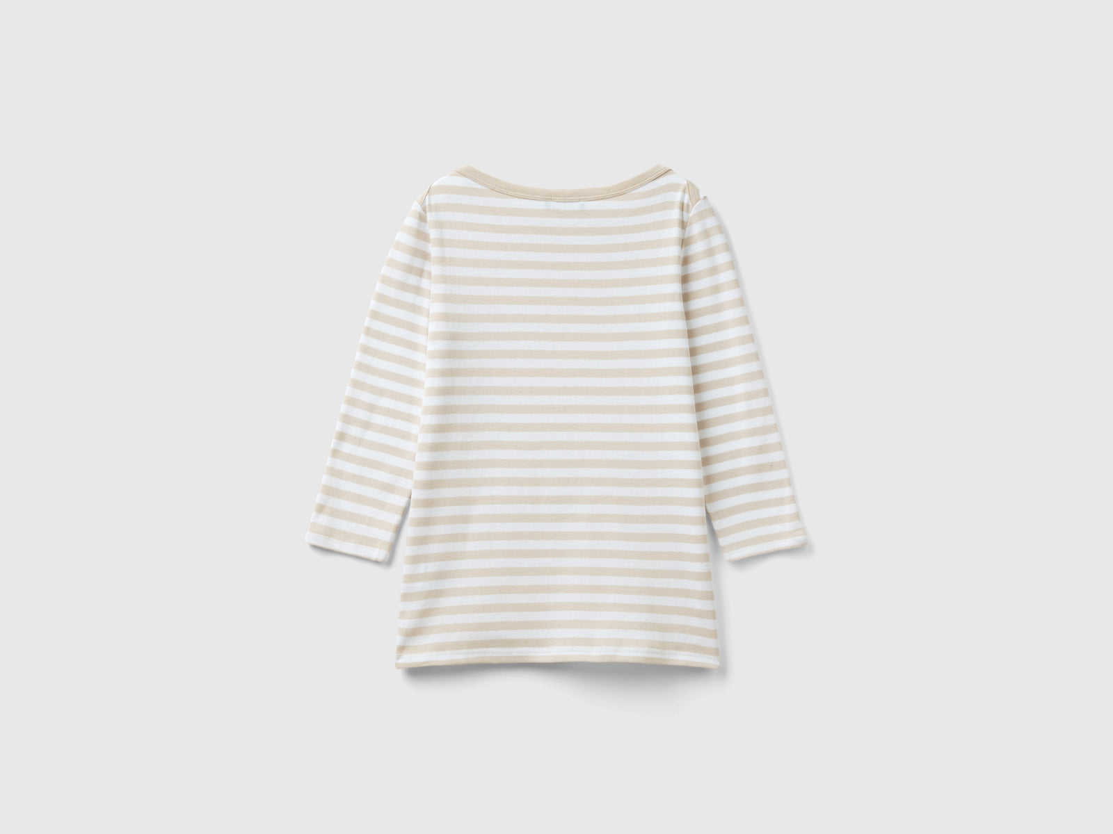 T-shirt manica 3/4 a righe in puro cotone da donna beige 2 | Benetton Outlet