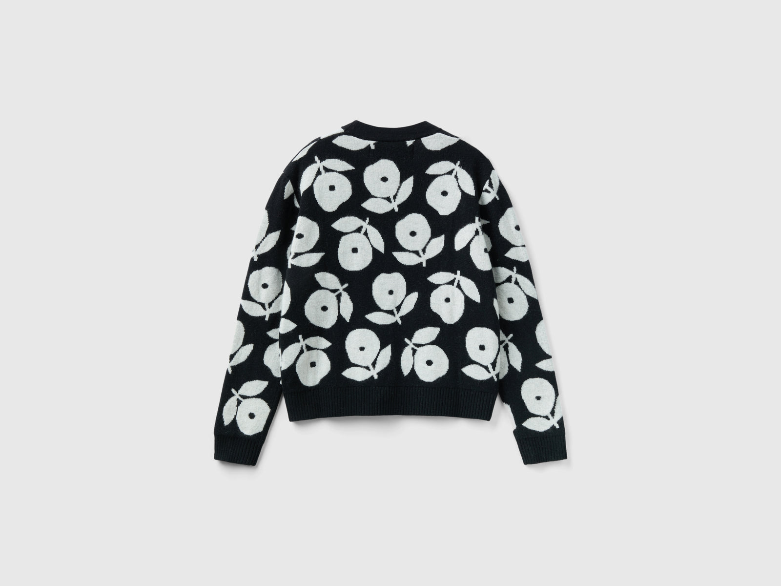 Cardigan con intarsi floreali da donna nero 2 | Benetton Outlet