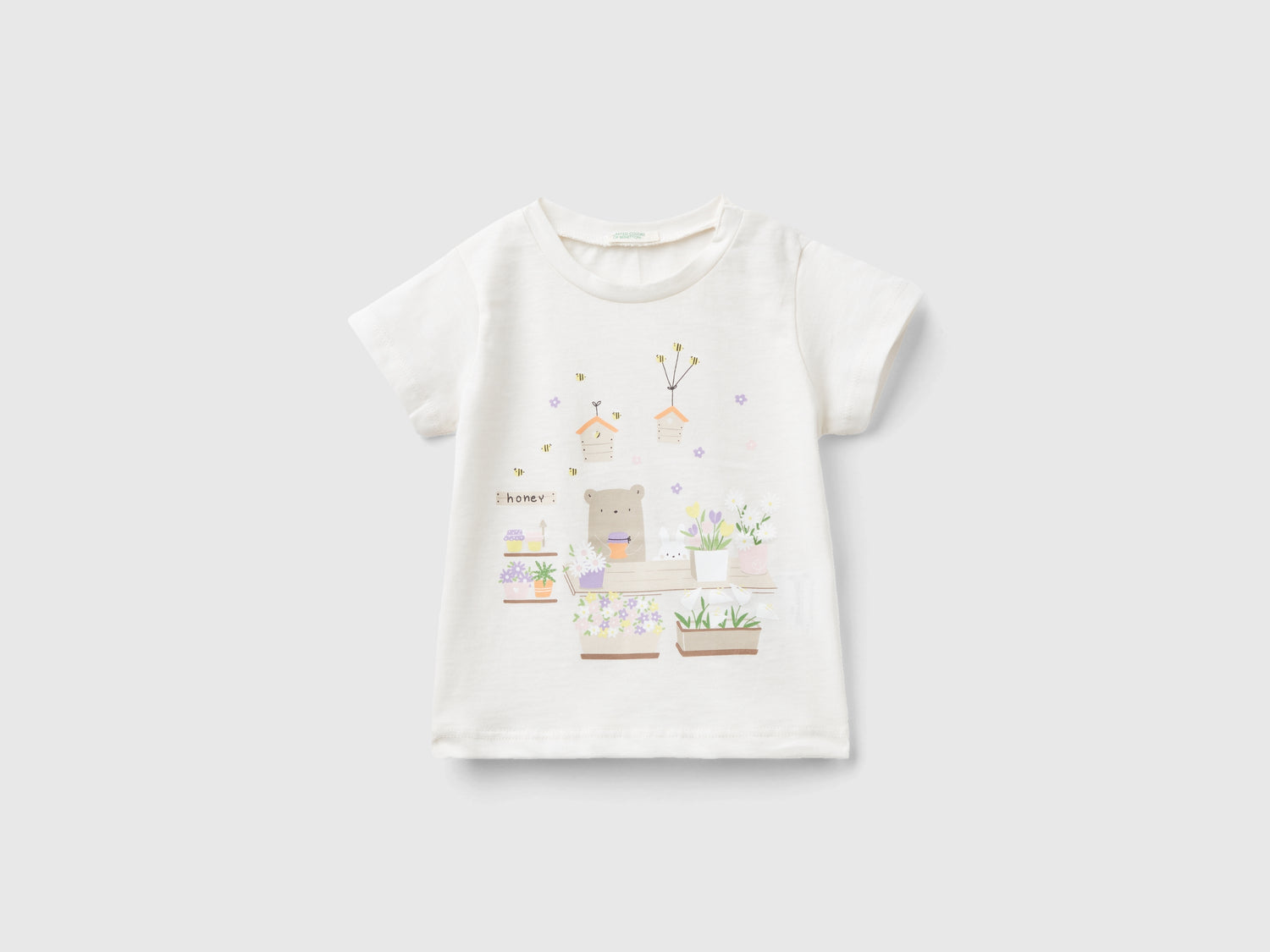Maglietta in cotone bio con stampa da neonato bianco panna | Benetton Outlet