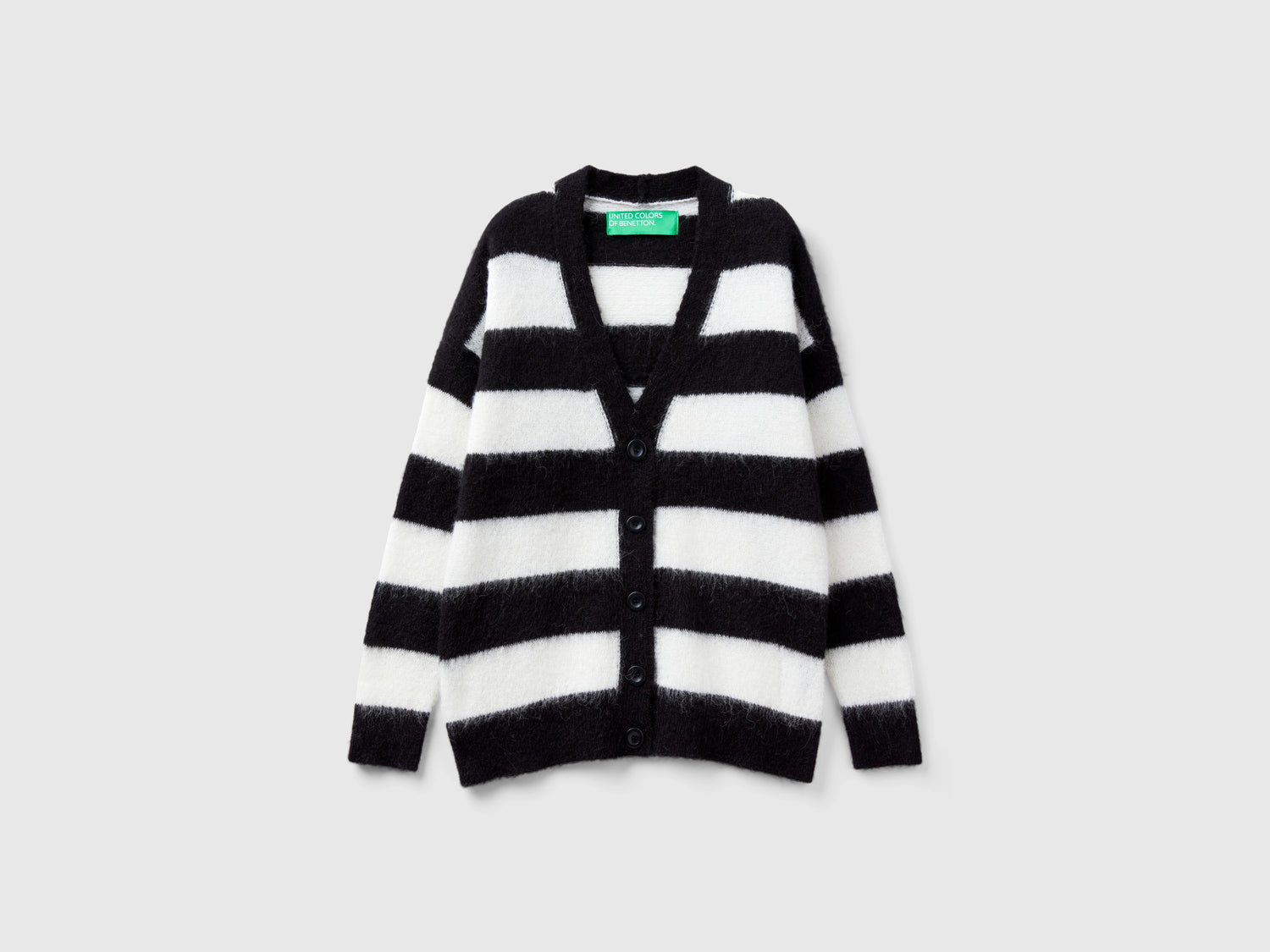 Cardigan a righe in misto alpaca da donna nero | Benetton Outlet