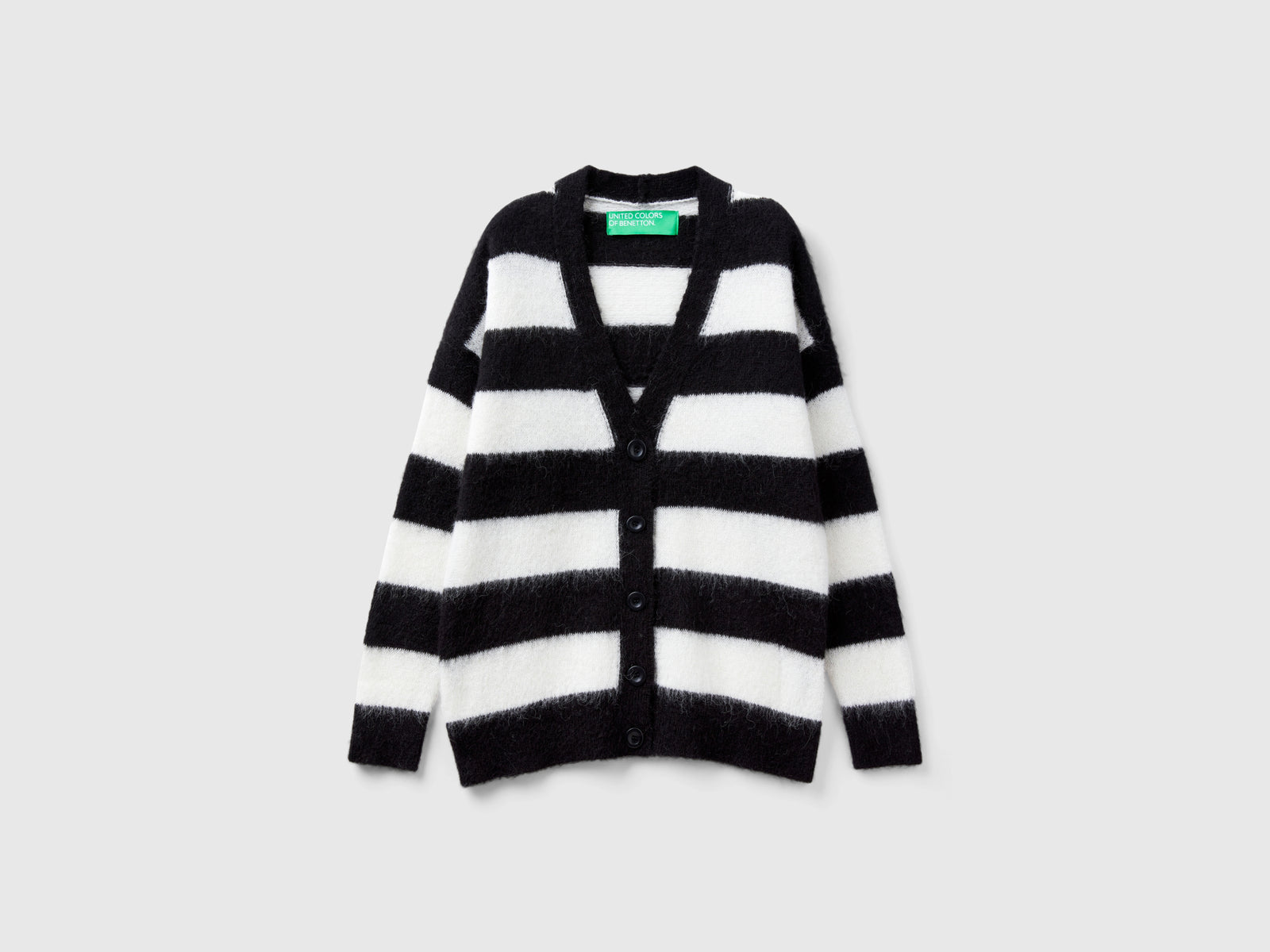 Cardigan a righe in misto alpaca da donna nero | Benetton Outlet