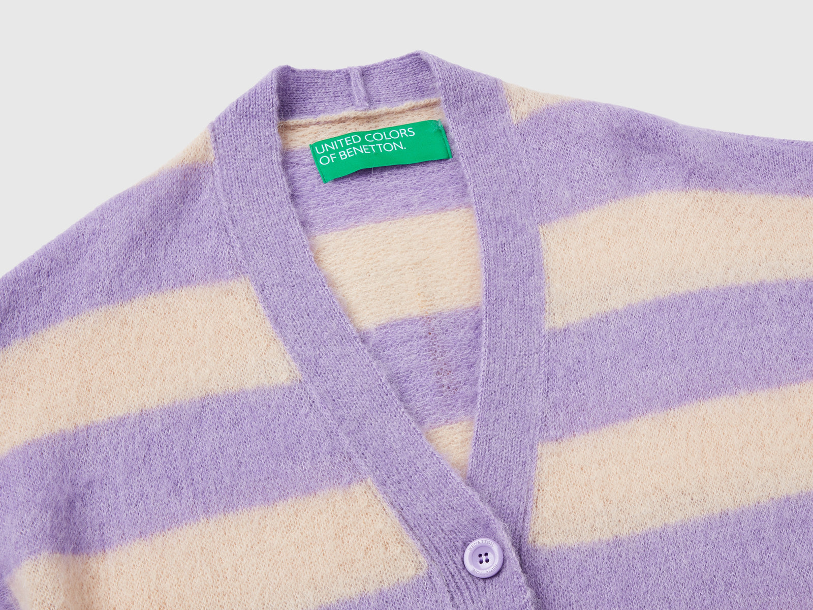 Cardigan a righe in misto alpaca da donna lilla 3 | Benetton Outlet