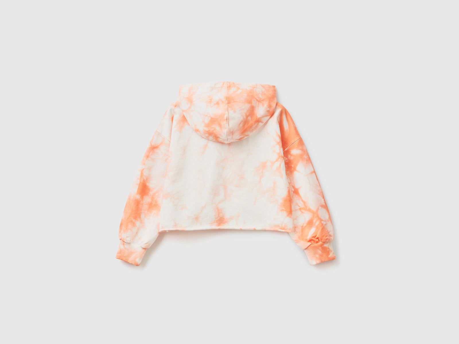 Felpa con cappuccio tye-dye in puro cotone dalla vestibilità corta da bambina rosa tenue 2 | Benetton Outlet