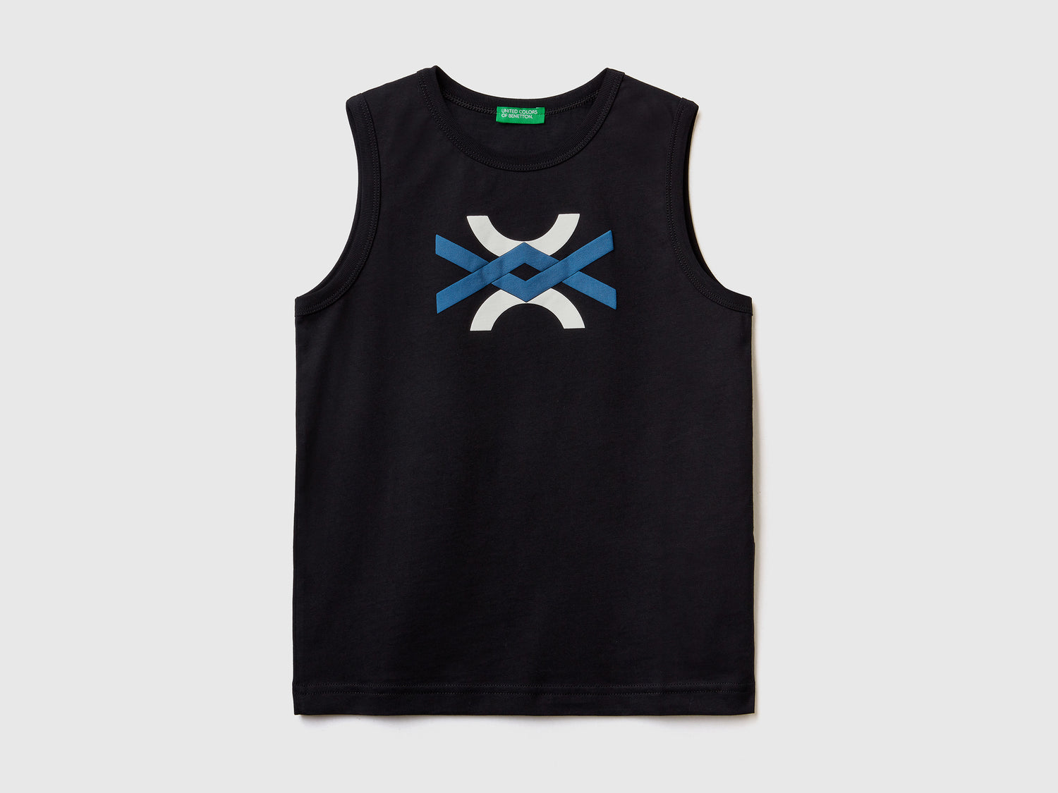T-shirt smanicata girocollo in puro cotone da bambino nero | Benetton Outlet