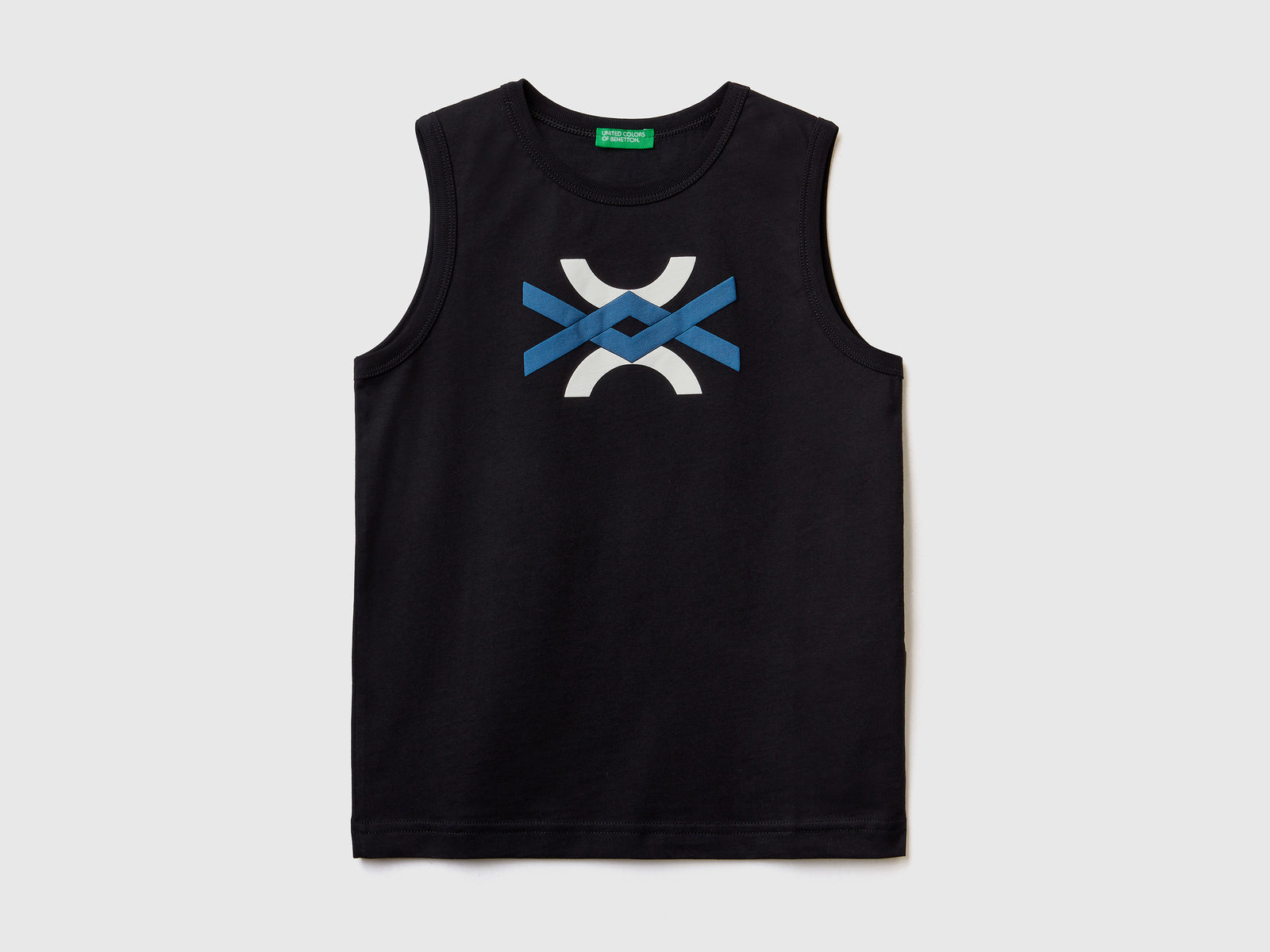 T-shirt smanicata girocollo in puro cotone da bambino nero | Benetton Outlet