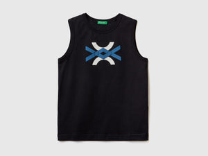 T-shirt smanicata girocollo in puro cotone