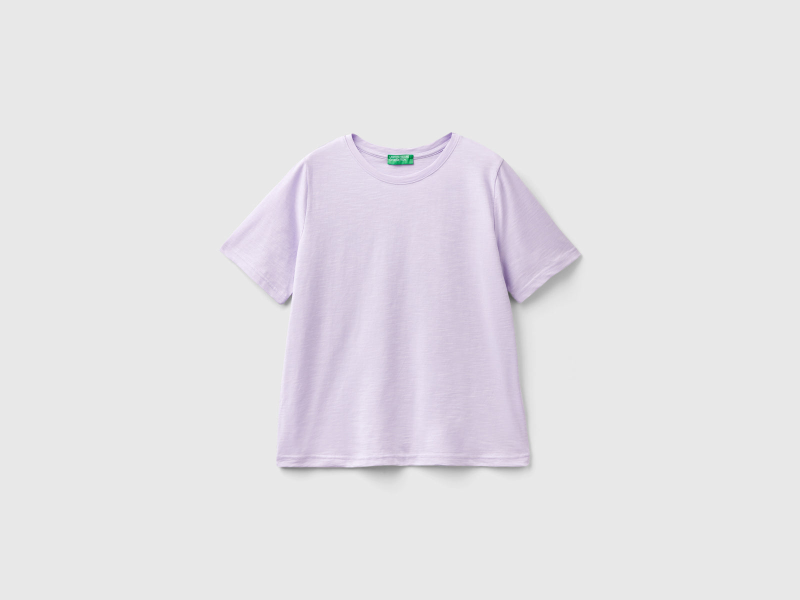 T-shirt girocollo in cotone fiammato da donna lilla | Benetton Outlet