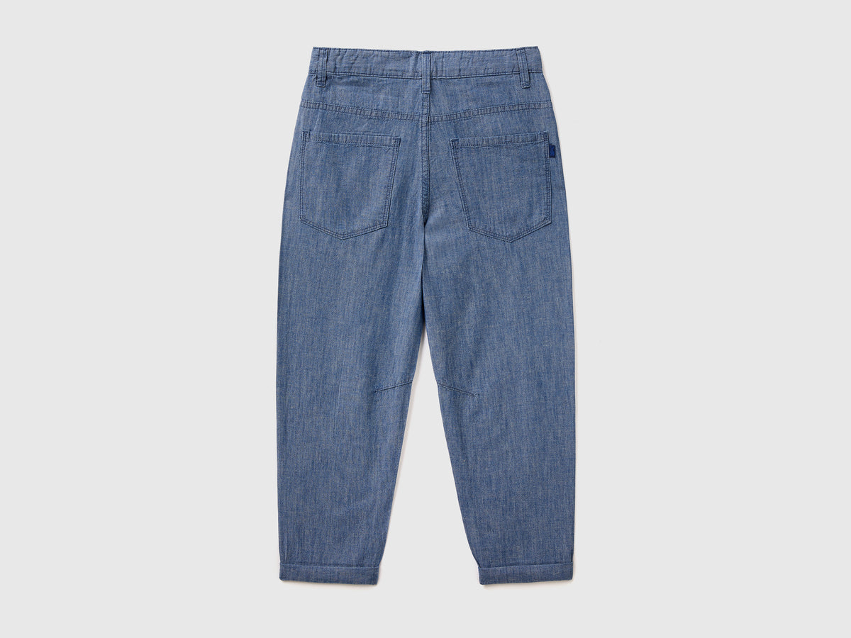 Pantaloni lunghi in chambray di cotone misto lino