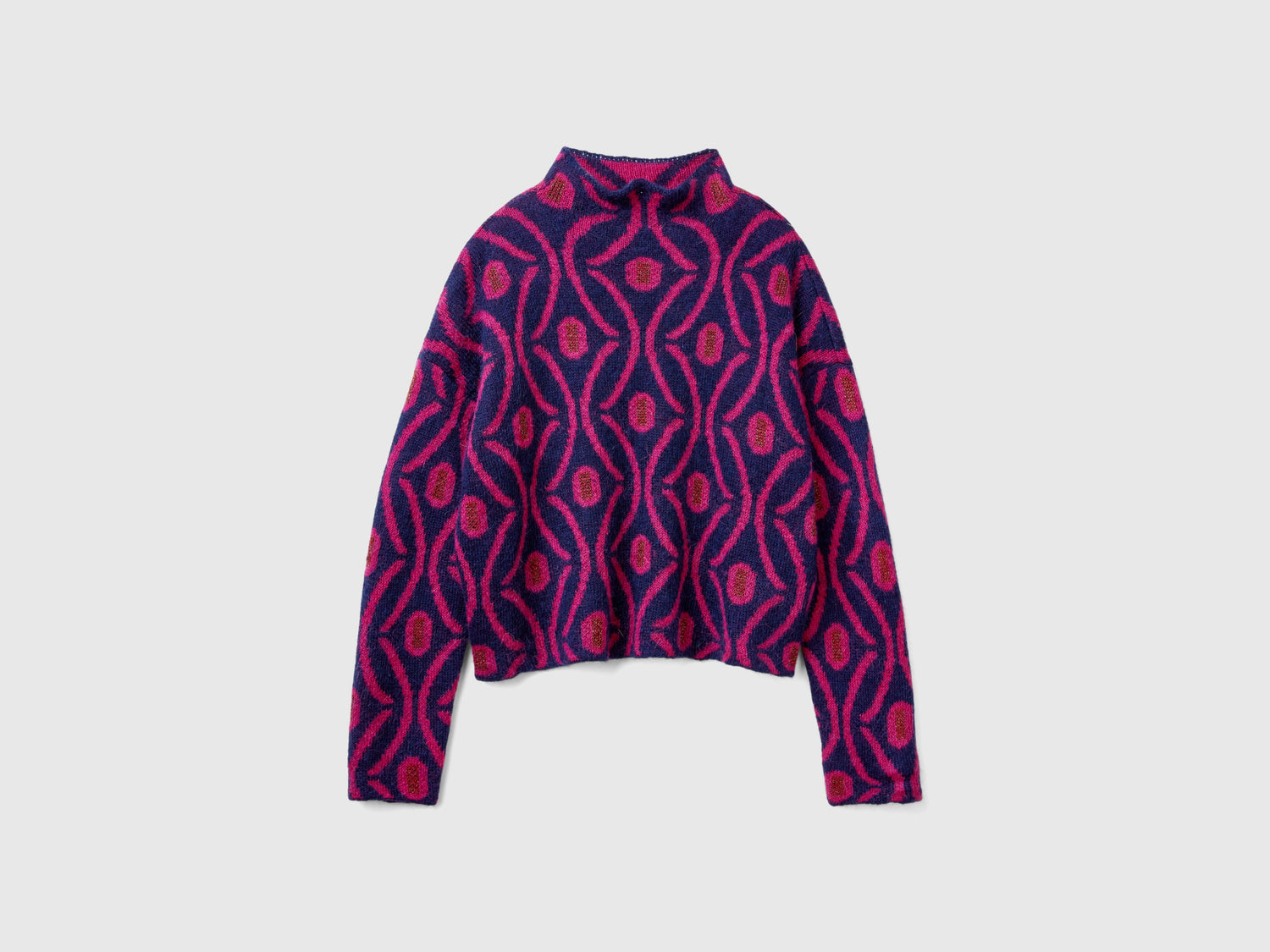 Maglia lupetto jacquard da donna blu scuro | Benetton Outlet