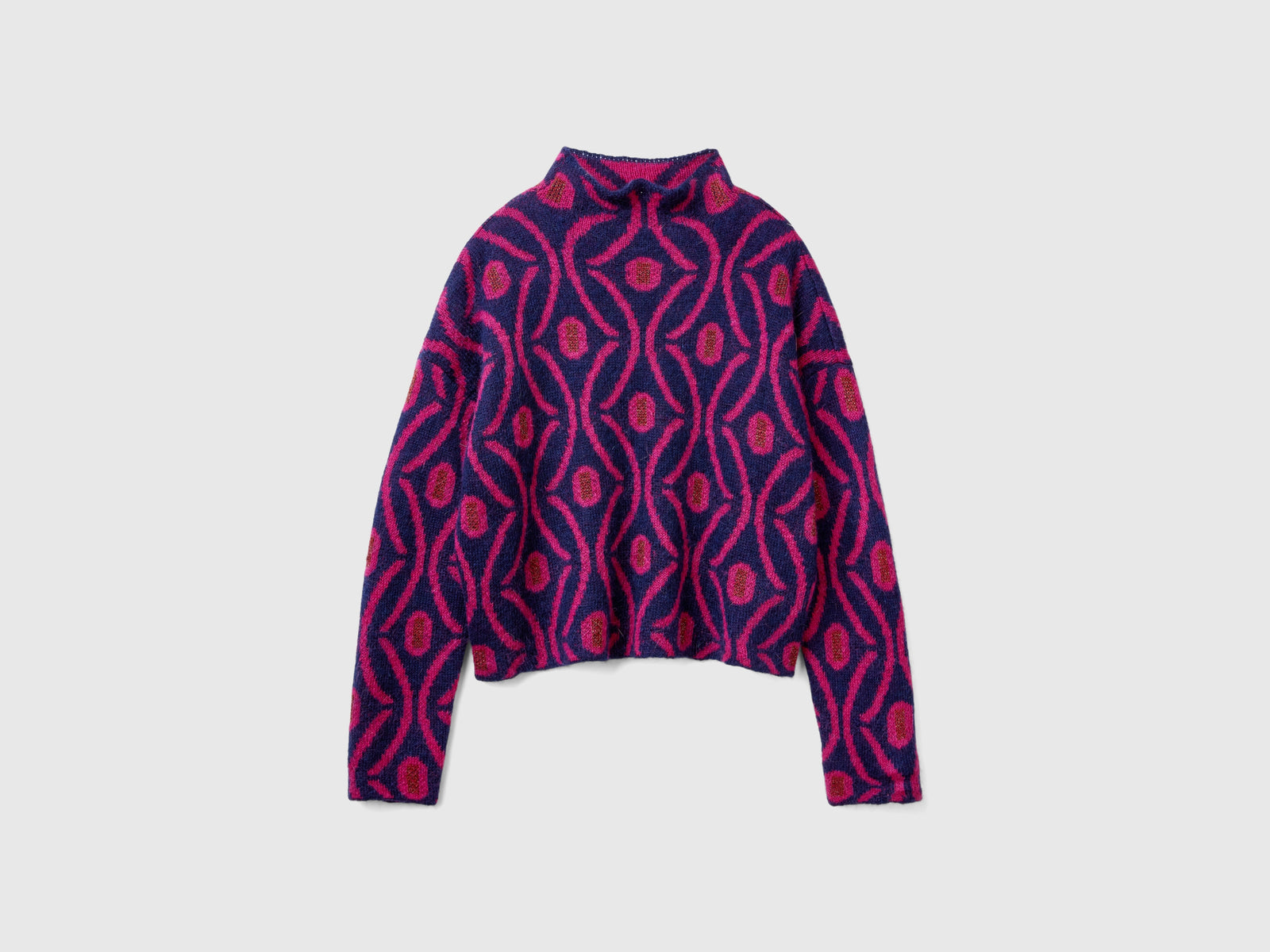 Maglia lupetto jacquard da donna blu scuro | Benetton Outlet