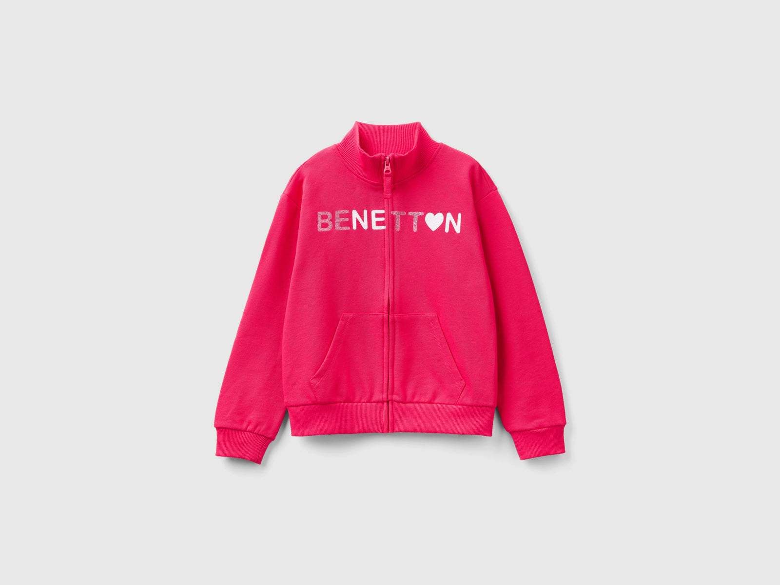 Felpa con zip e colletto da bambina fucsia | Benetton Outlet