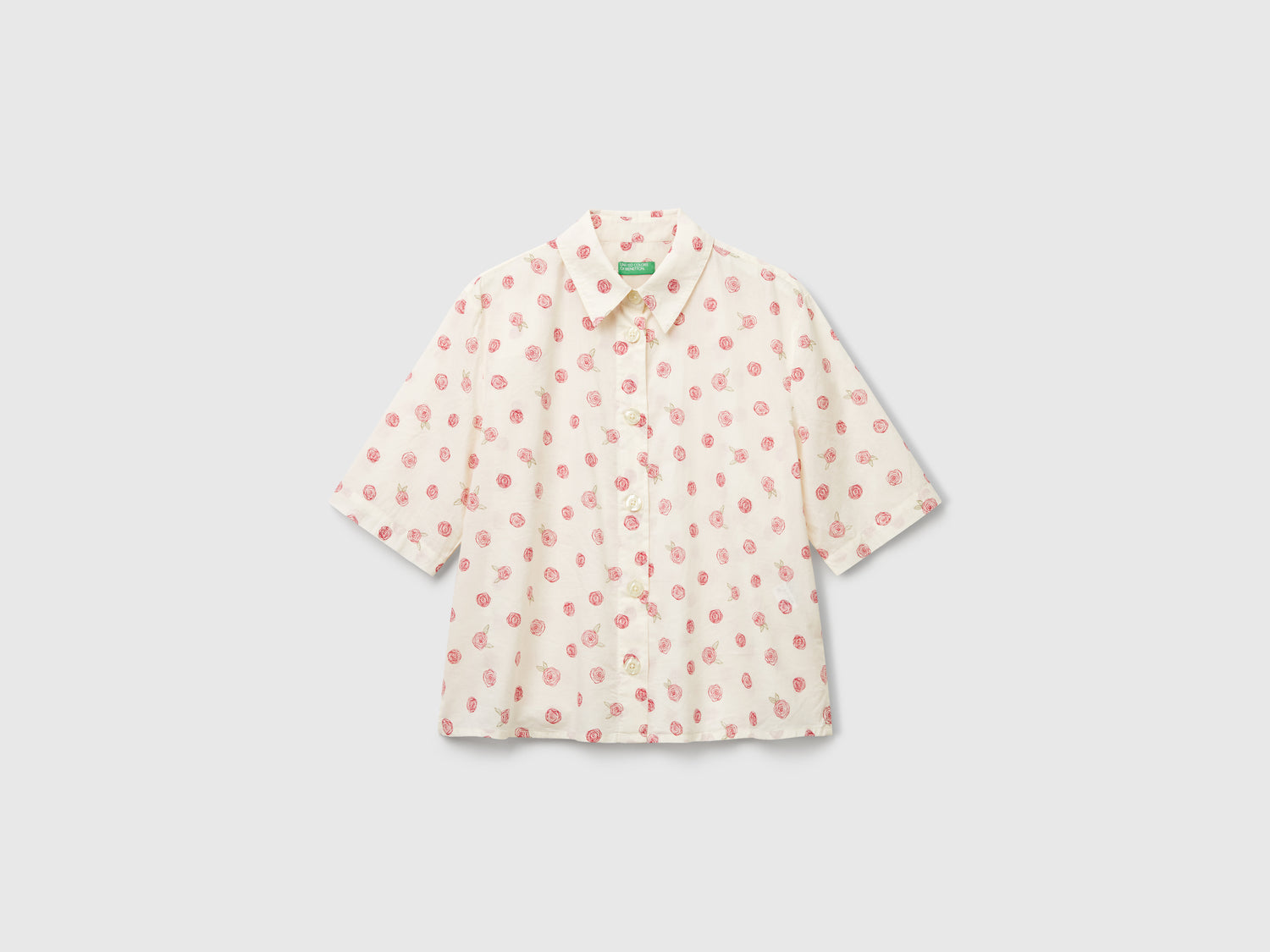 Camicia fantasia a manica corta da donna bianco panna | Benetton Outlet