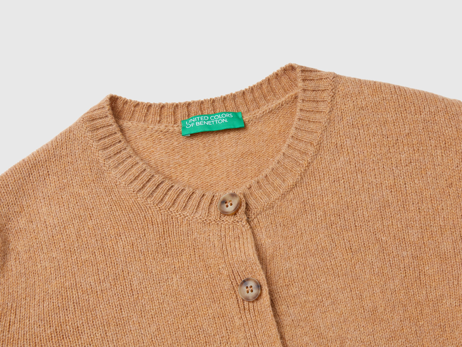Cardigan in pura lana Shetland da donna cammello 3 | Benetton Outlet