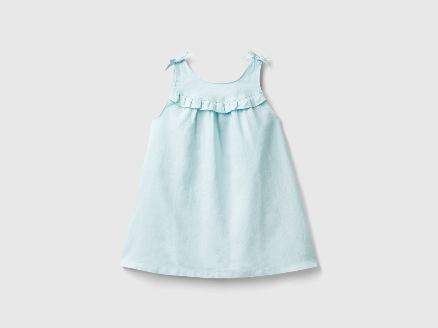 Abito con rouches in misto lino da bimba azzurro | Benetton Outlet
