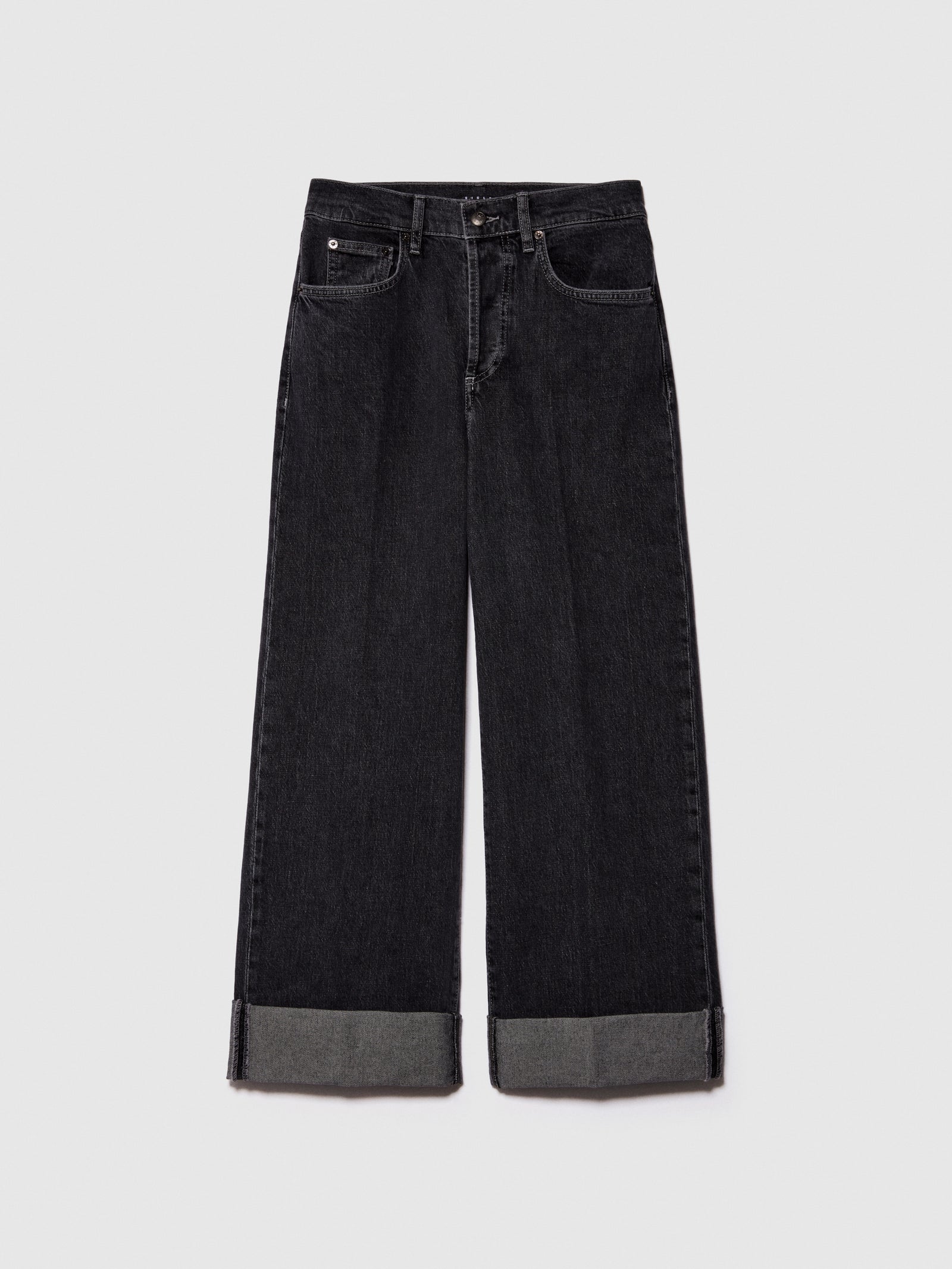 Jeans baggy fit con risvolto da donna nero | Sisley Outlet