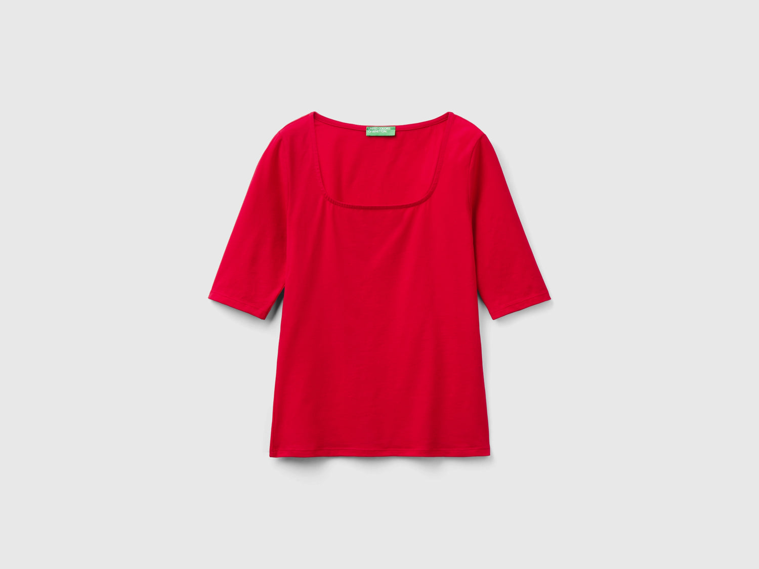 T-shirt aderente in cotone stretch da donna rosso | Benetton Outlet