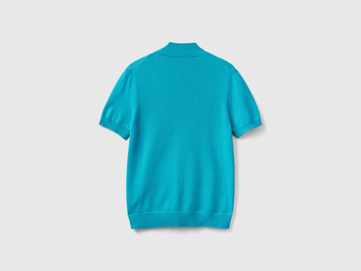 Maglia azzurra a manica corta in misto cashmere