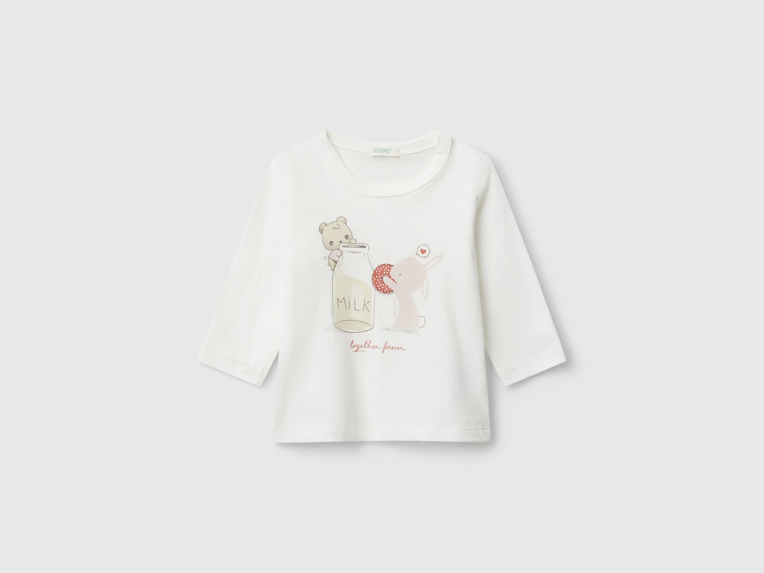 Maglietta girocollo in cotone da neonato bianco panna | Benetton Outlet