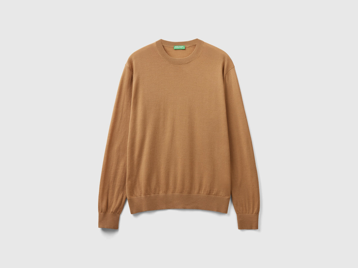 Camel pure Merino wool jumper