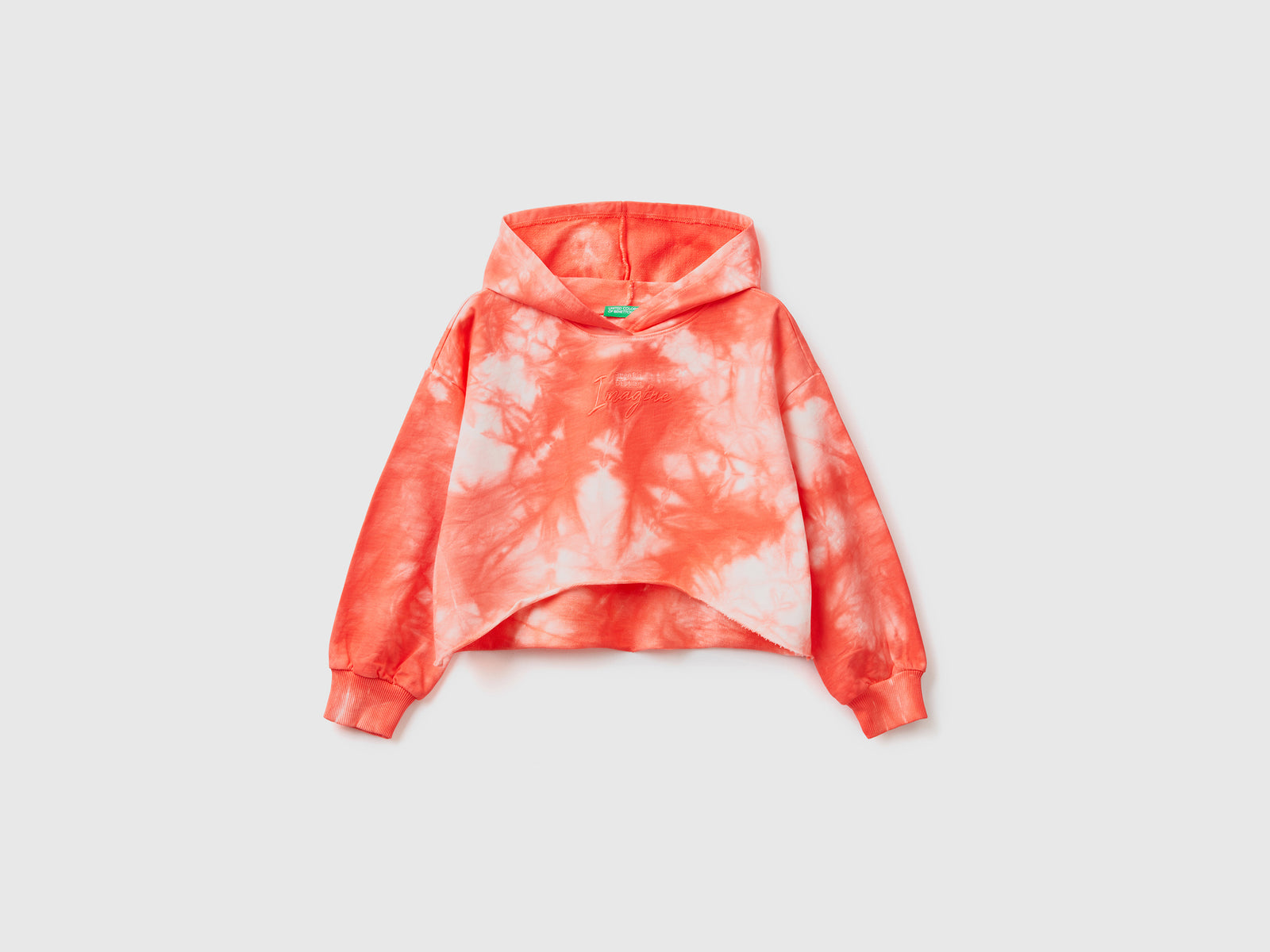 Felpa con cappuccio tye-dye in puro cotone dalla vestibilità corta da bambina arancione | Benetton Outlet