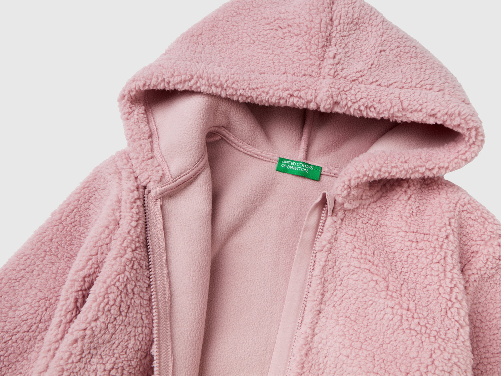 Felpa effetto orsetto con cappuccio da bimbo rosa 3 | Benetton Outlet