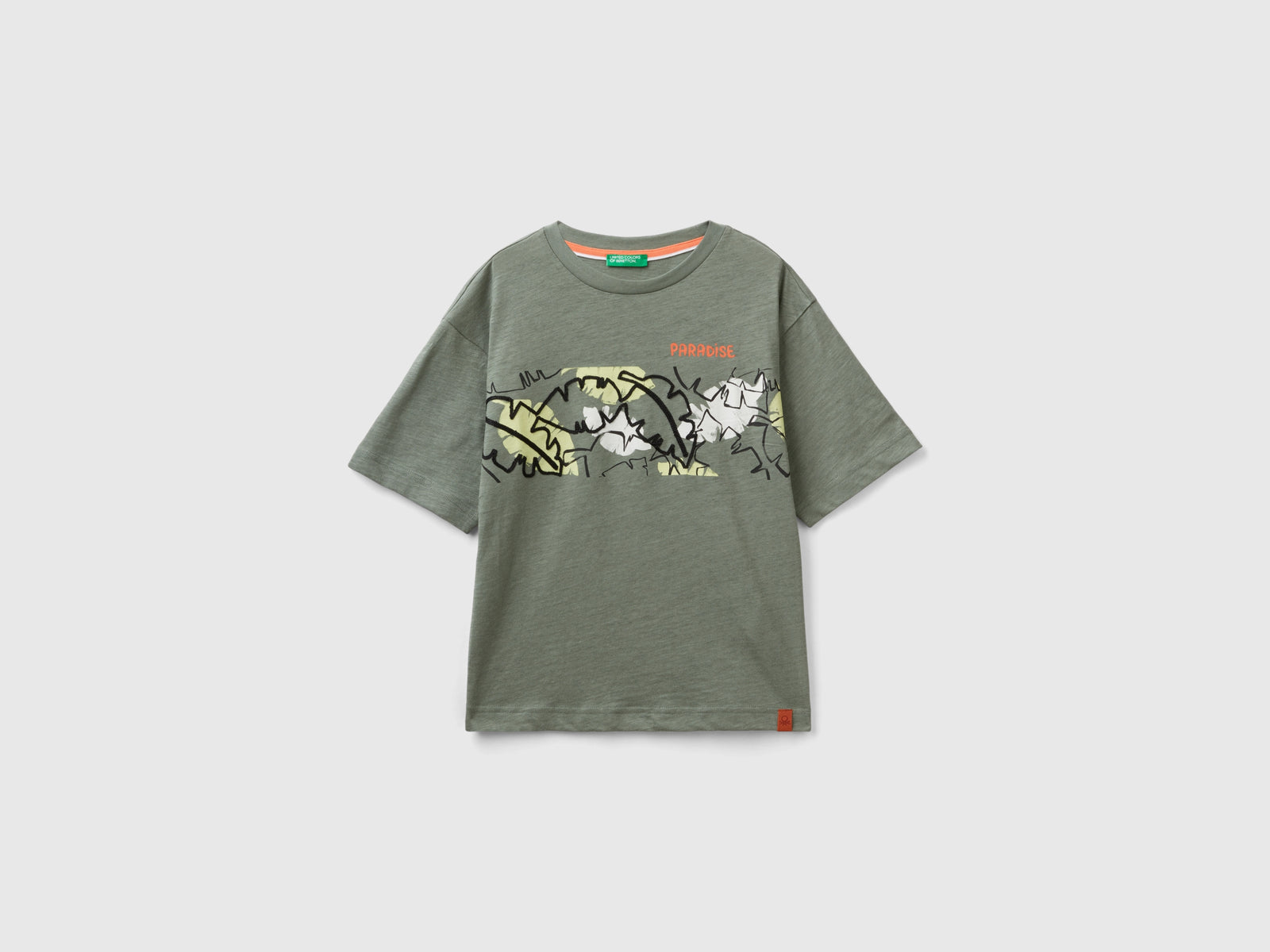 T-shirt con stampa esotica da bambino verde militare | Benetton Outlet