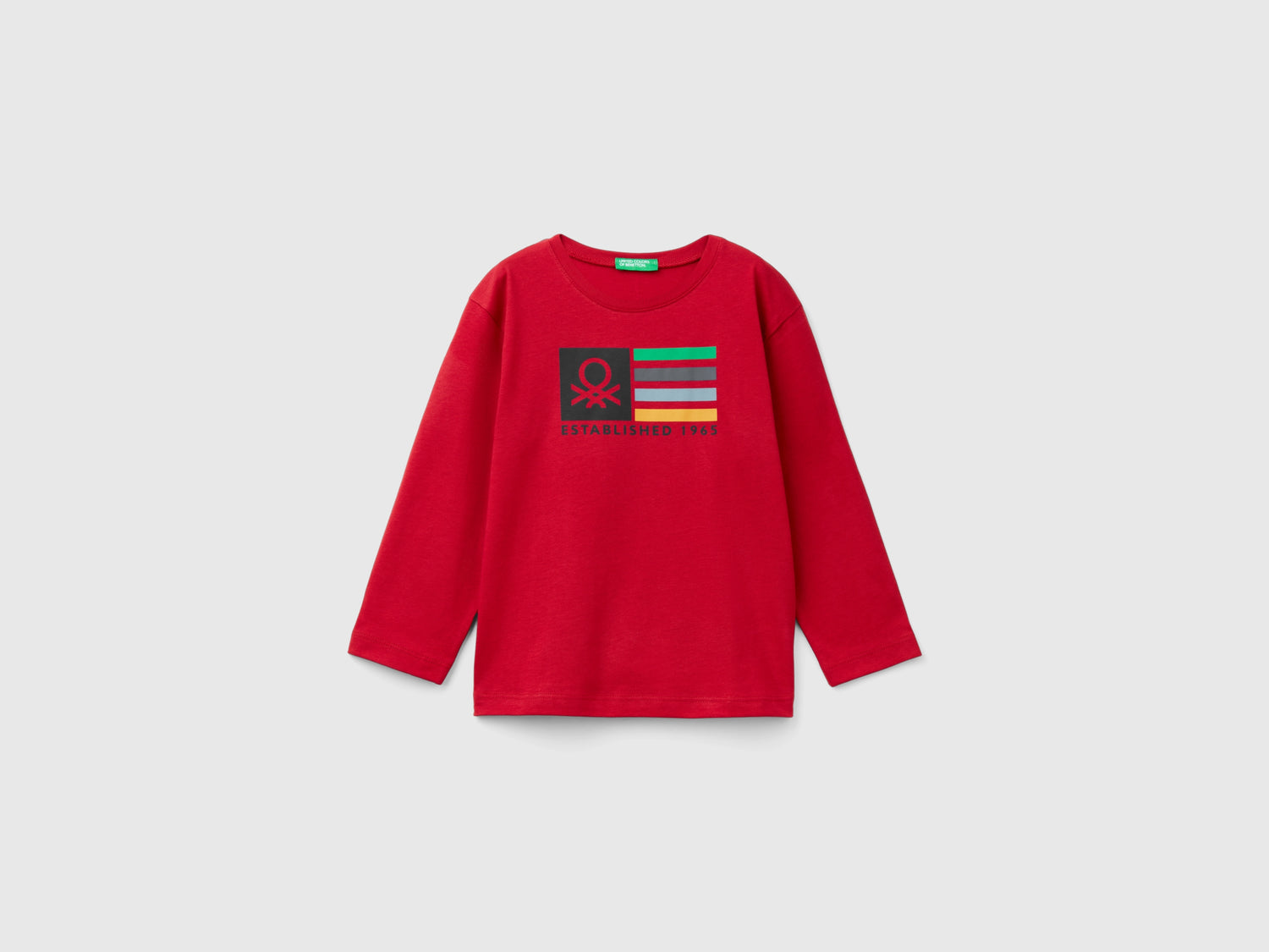 T-shirt manica lunga in cotone bio da bimbo rosso | Benetton Outlet