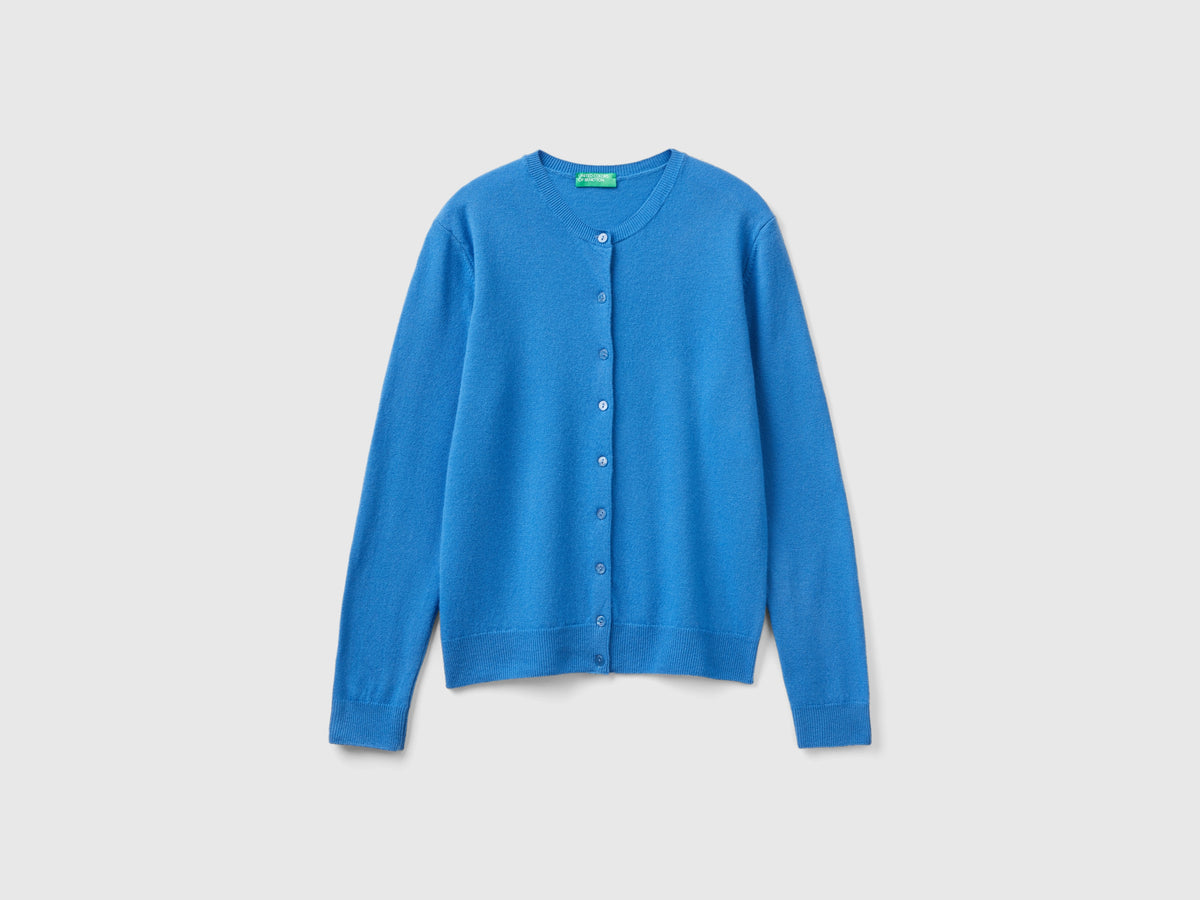Cardigan girocollo in pura lana Merino